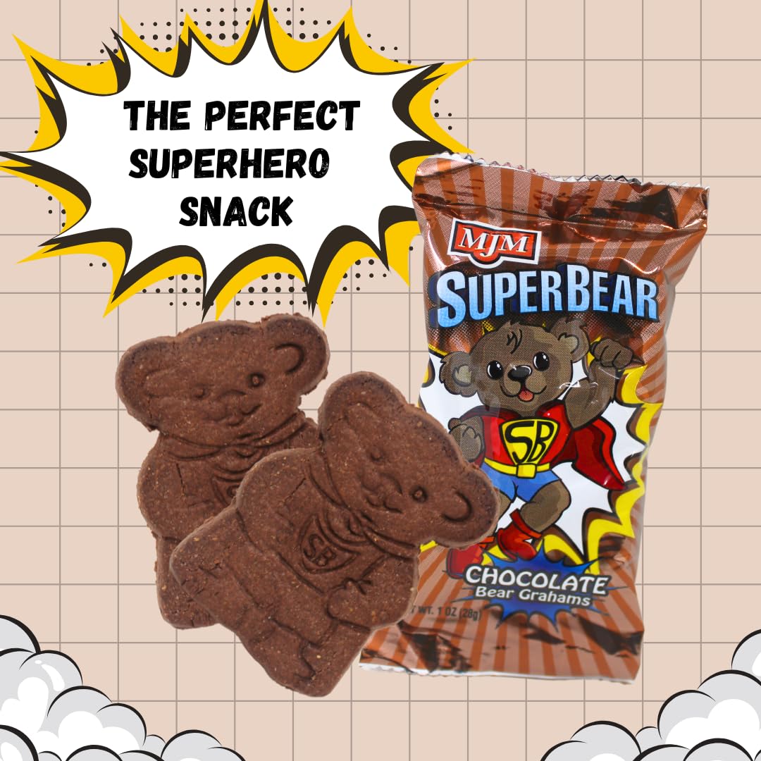 MJM SuperBear Chocolate Grahams - Case of 50 Packs | Delicious Snack for All Ages | Wholesome and Crunchy | Perfect for Parties and Snacking On-the-Go