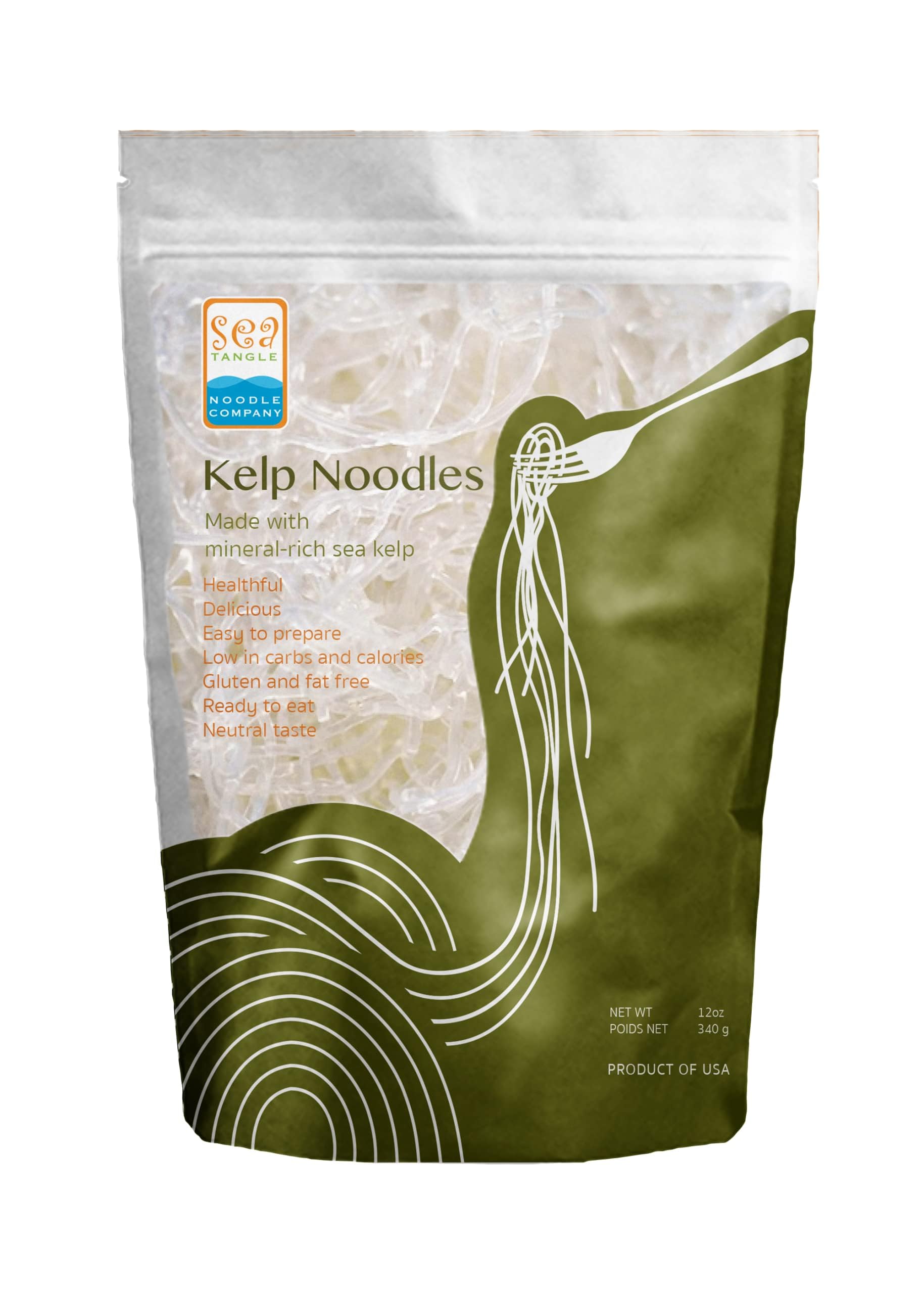 Sea Tangle Kelp Noodles (12oz) - Low Calorie Asian Noodles for Healthy Noodle Dishes - Gluten Free, Keto Noodle Sub for Rice Noodles, Glass Noodles