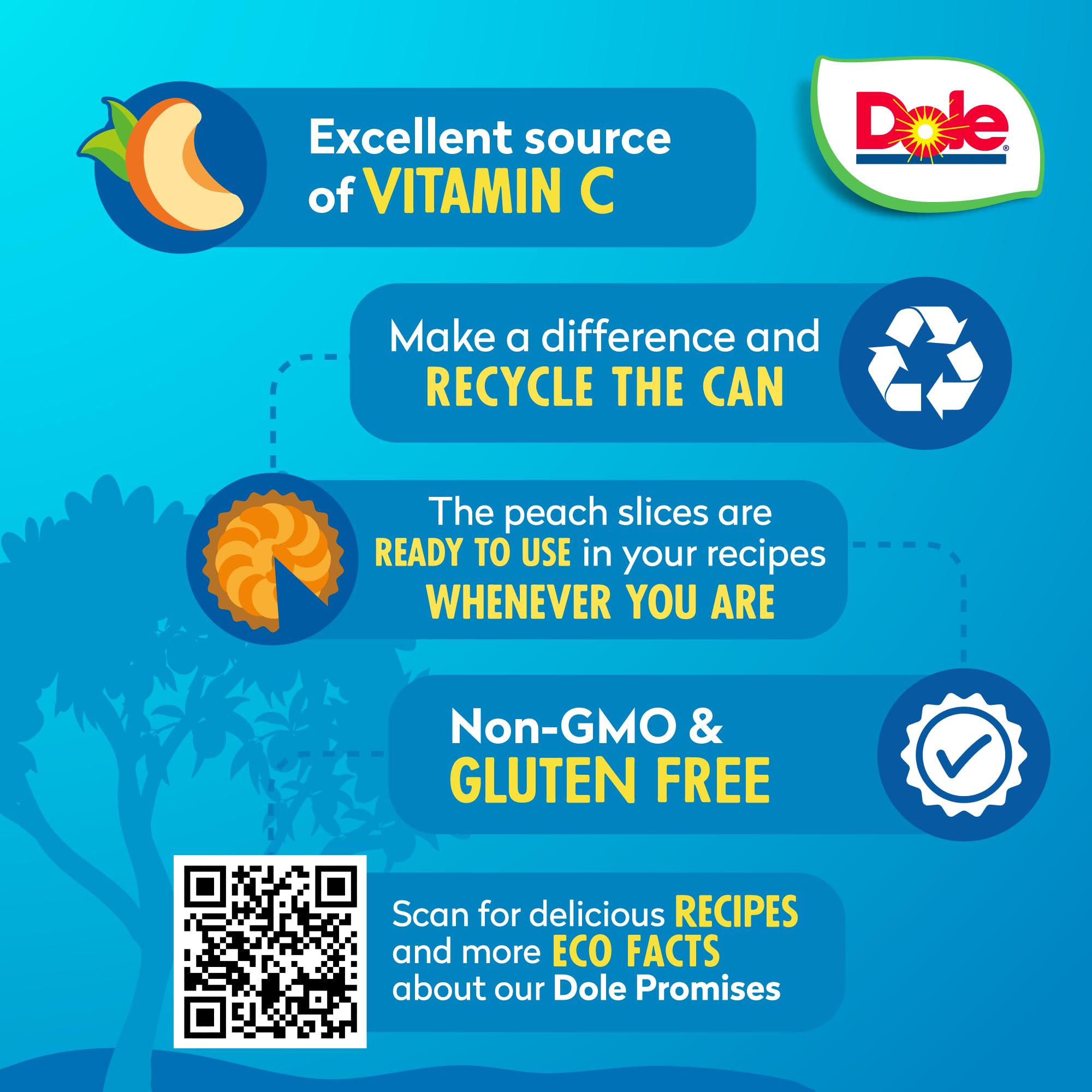 Dole Fruit Jars, Yellow Cling Sliced Peaches in 100% Fruit Juice, Gluten Free, Pantry Staples, 23.5 Oz Resealable Jar