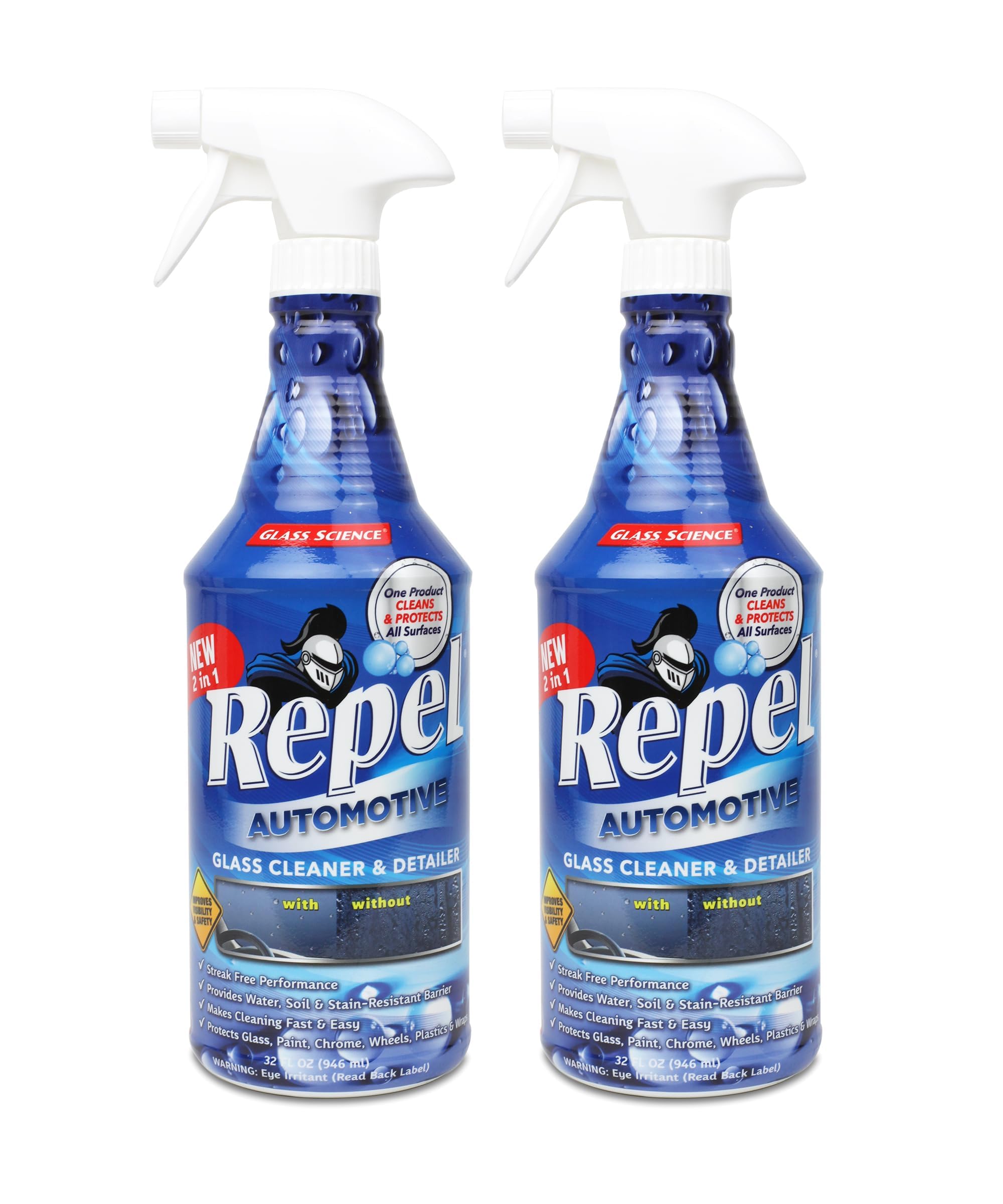 Repel Auto Glass Cleaner, Streak-Free with Protective Nano Barrier. Minerals, & Grime. Makes Glass Self-Cleaning. Safe & Non-Toxic - 32 oz