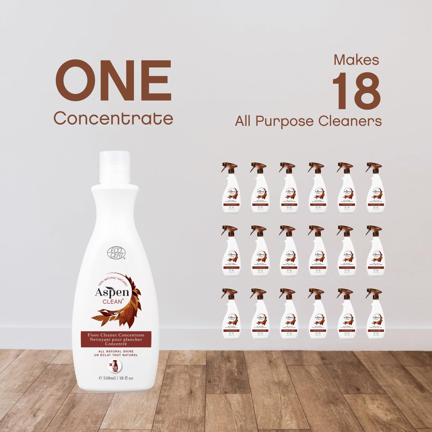 AspenClean Natural Floor Cleaner Concentrate | Makes 18 Bottles | EWG Verified | Safe for Tile, Wood & Laminate | 18 fl oz