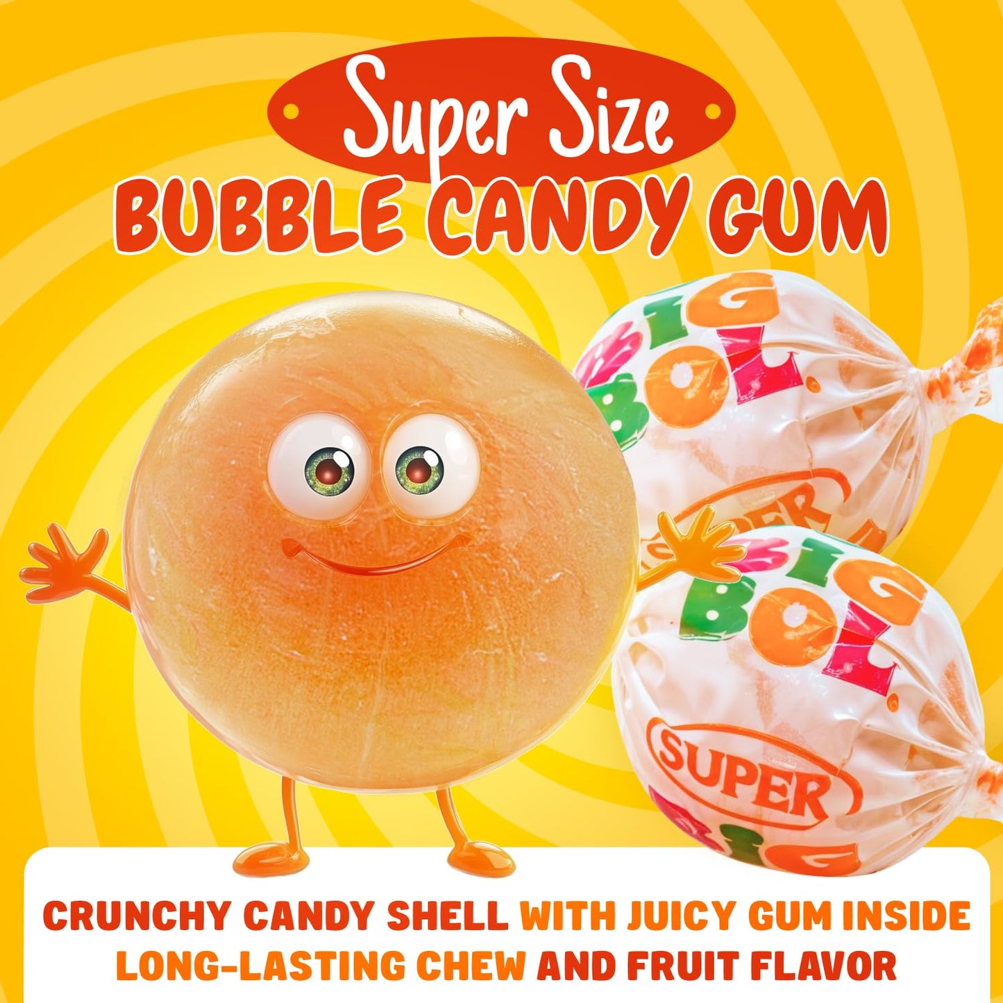 Super Big Bol Bubble Candy Gum 14 oz - SUPER SIZE, Bulk Bag, Fruit Flavored, Nostalgic Gum, Individually Wrapped, Dual Taste & Texture (31 Pieces)