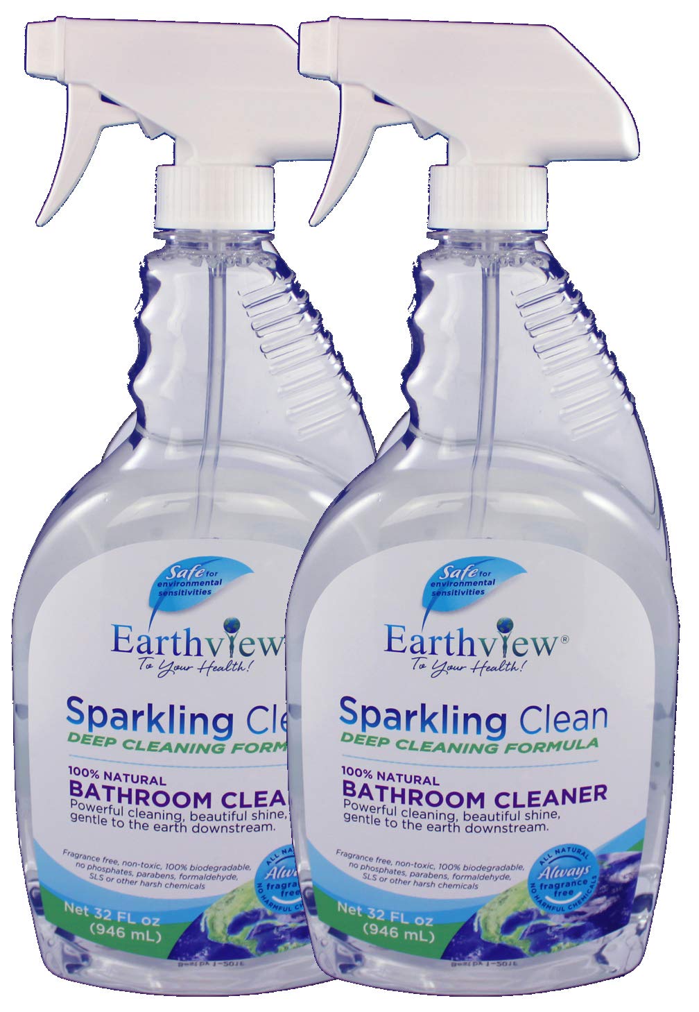 Earthview Bathroom Cleaner, Fragrance Free, 2 pk/ 32 oz- Designed for Environmental Sensitivities (MCS, EI, MI)