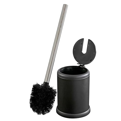 Bath Bliss Toilet Brush and Holder | Self Closing Lid | 360 Degree Brush Head | Bathroom Cleaning | Compact Size | Storage and Organization | Matte