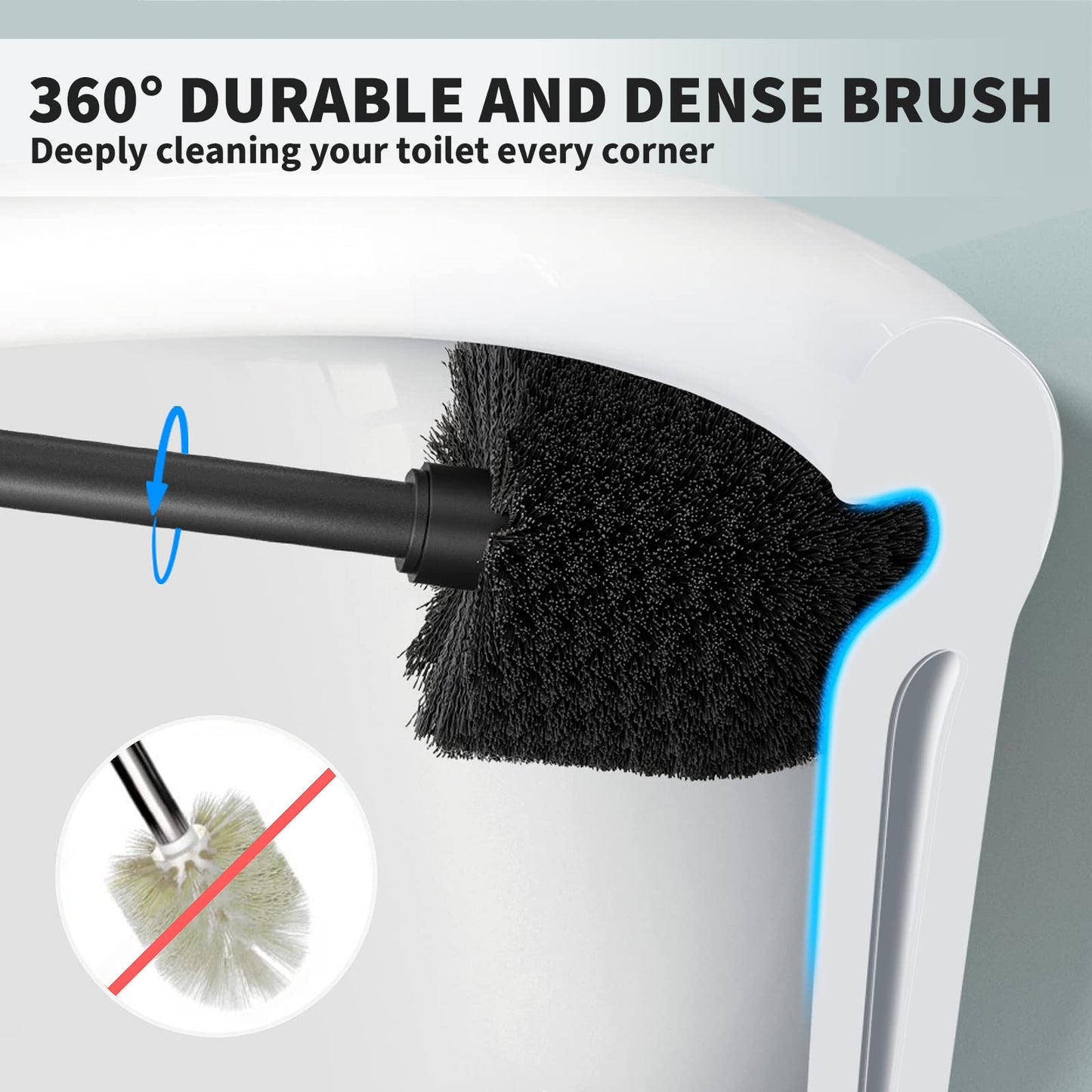 Toilet Brush and Holder 2 Pack, Toilet Bowl Brush with Extra Long Handle, Toilet Scrubber and Covered Holder, Toilet Brushes for Bathroom-Space