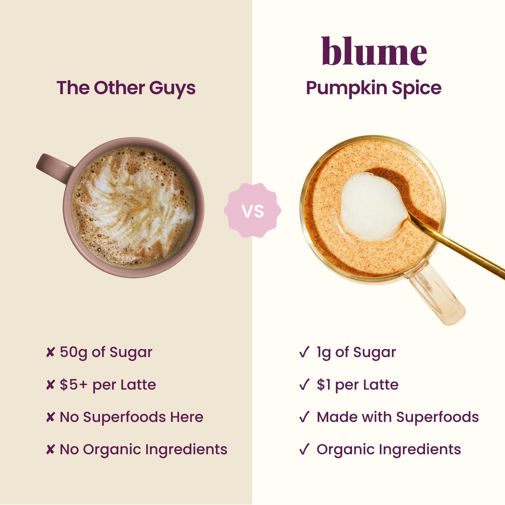 Blume Pumpkin Spice Latte - Superfoods Powdered Latte - Syrup free, Organic & Vegan Latte - 25 Servings (125g)