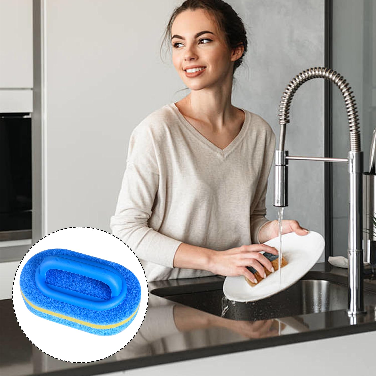 Tabanzhe Cleaning Brush - Hand Tool Three Layer Multi-functional Cleaning Brush with Handle Comfortable Hold Save Time Suitable for Kitchen Bathroom