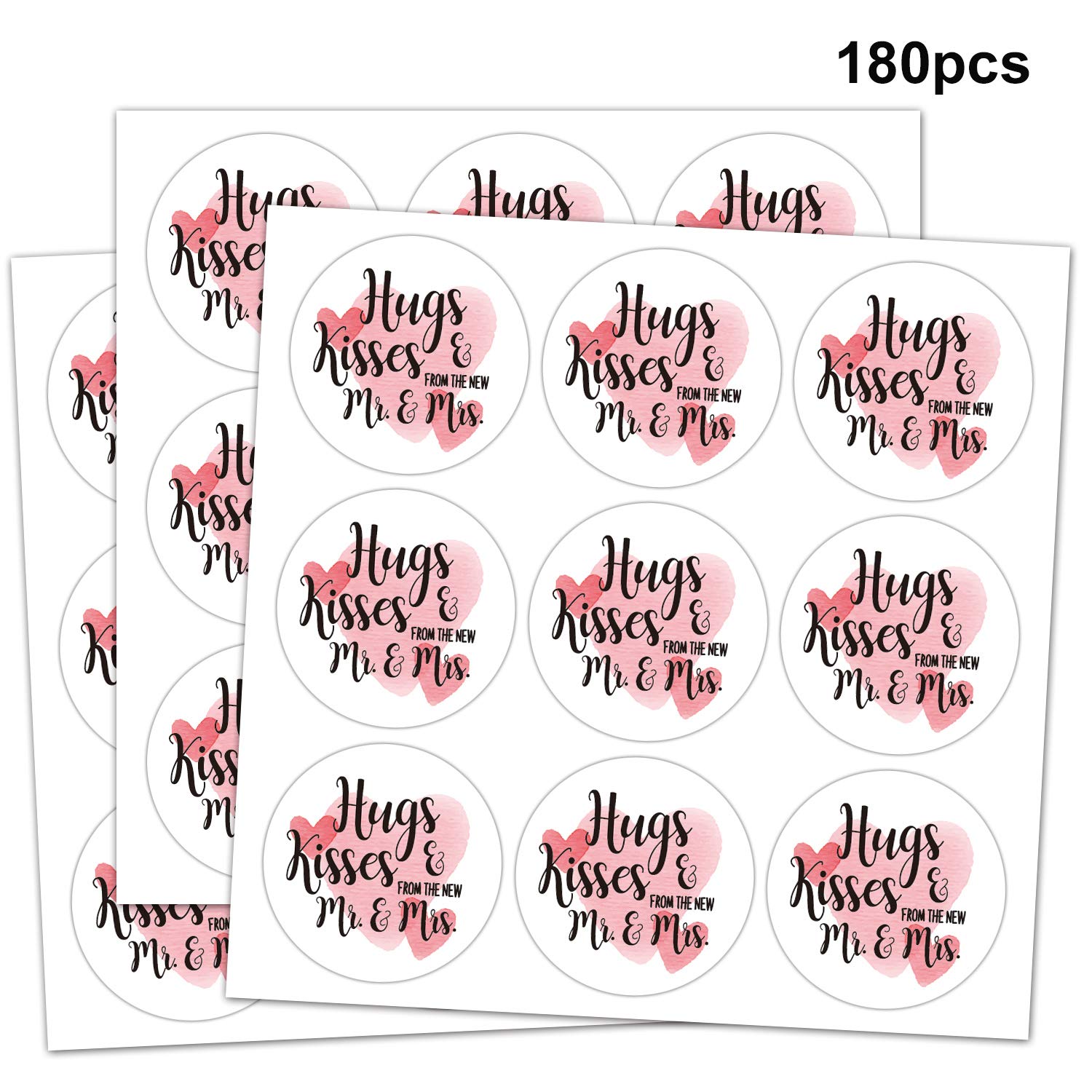 Chocolate Drop Labels Stickers, Hugs & Kisses from The New Mr. & Mrs., 180 Pack, Fits Hershey's Kisses Party Favors, Wedding Stickers for Weddings