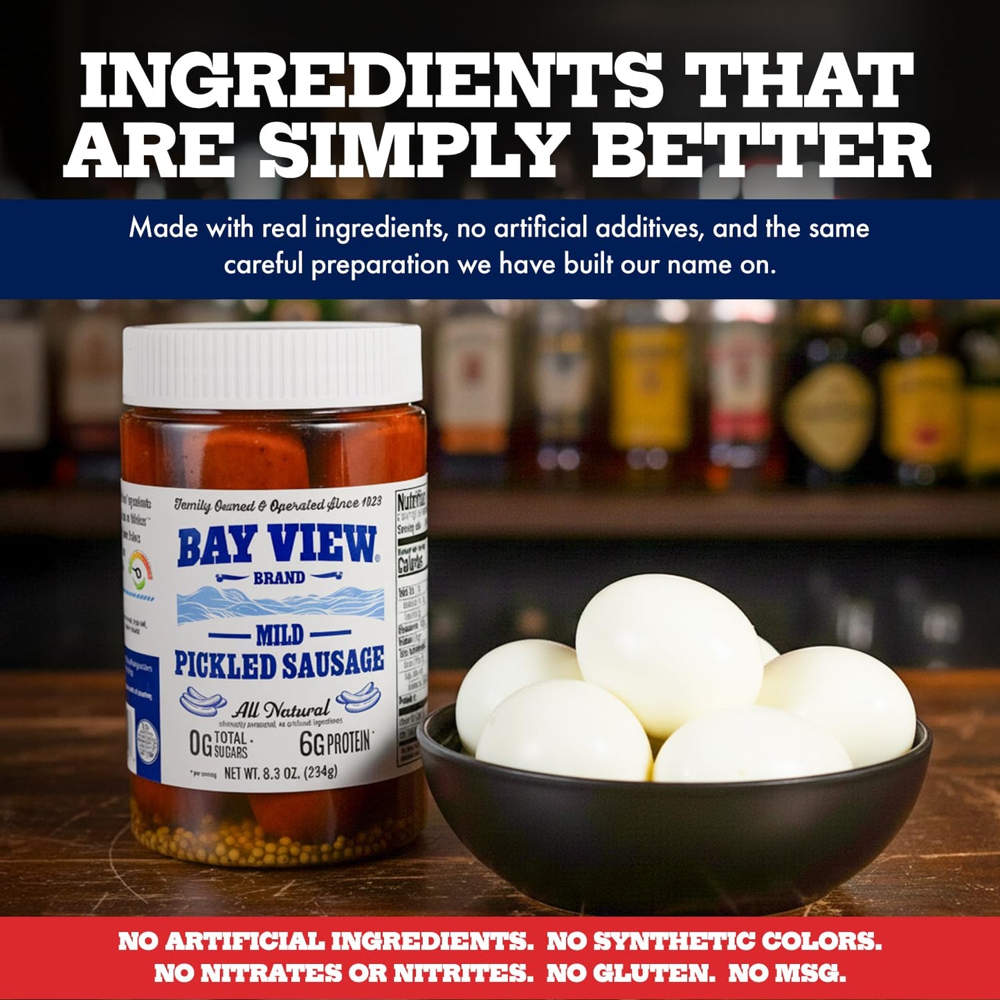 Bay View All Natural Pickled Sausage, No Artificial Ingredients, Nitrates or Nitrites, MSG and Gluten Free, Minimally Processed (8.3 Ounce, Mild)