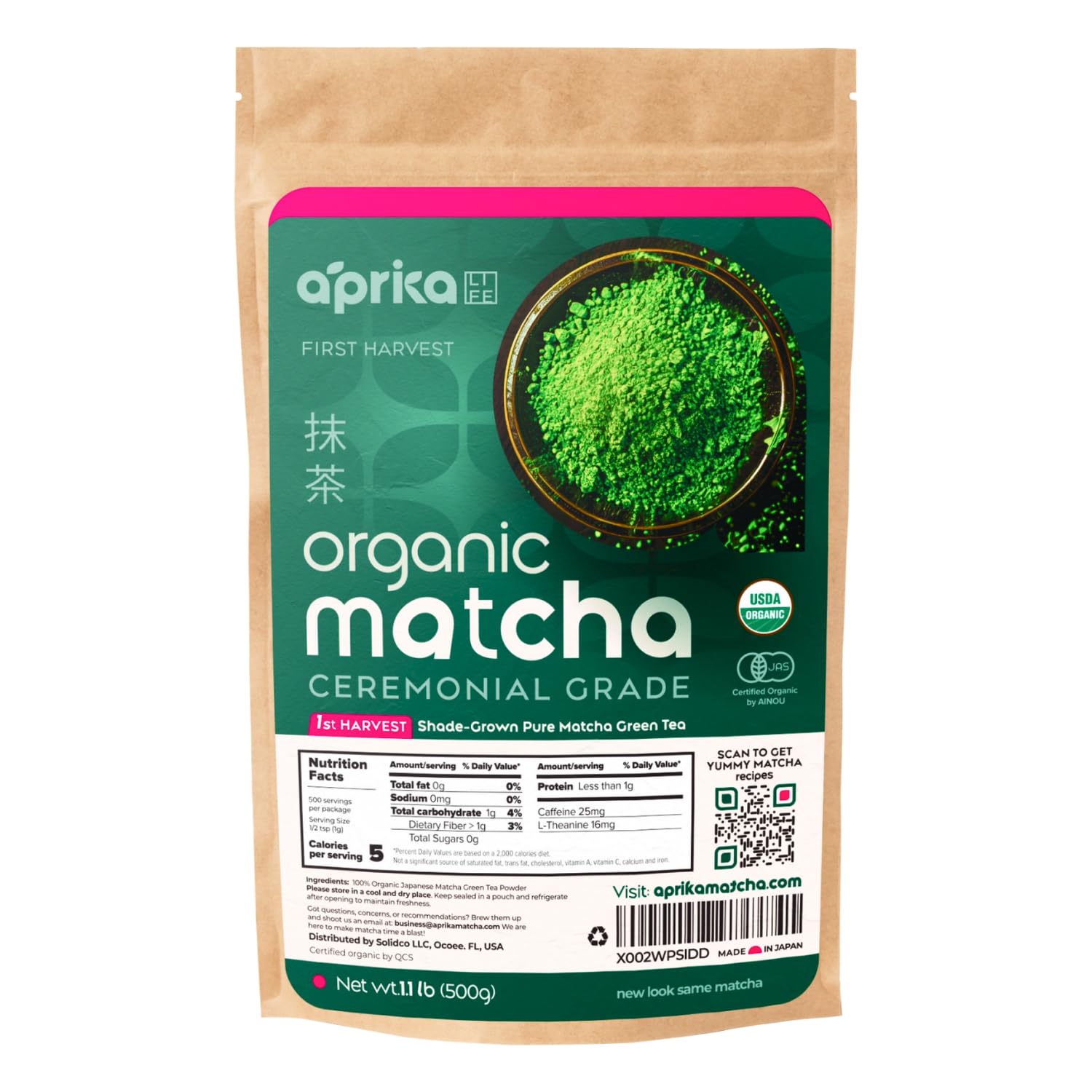 Authentic Japanese Ceremonial Grade Matcha Powder, First Harvest Organic Ceremonial Matcha Green Tea Powder - 1.1lb oz/ 500g - No Sugar Added Matcha