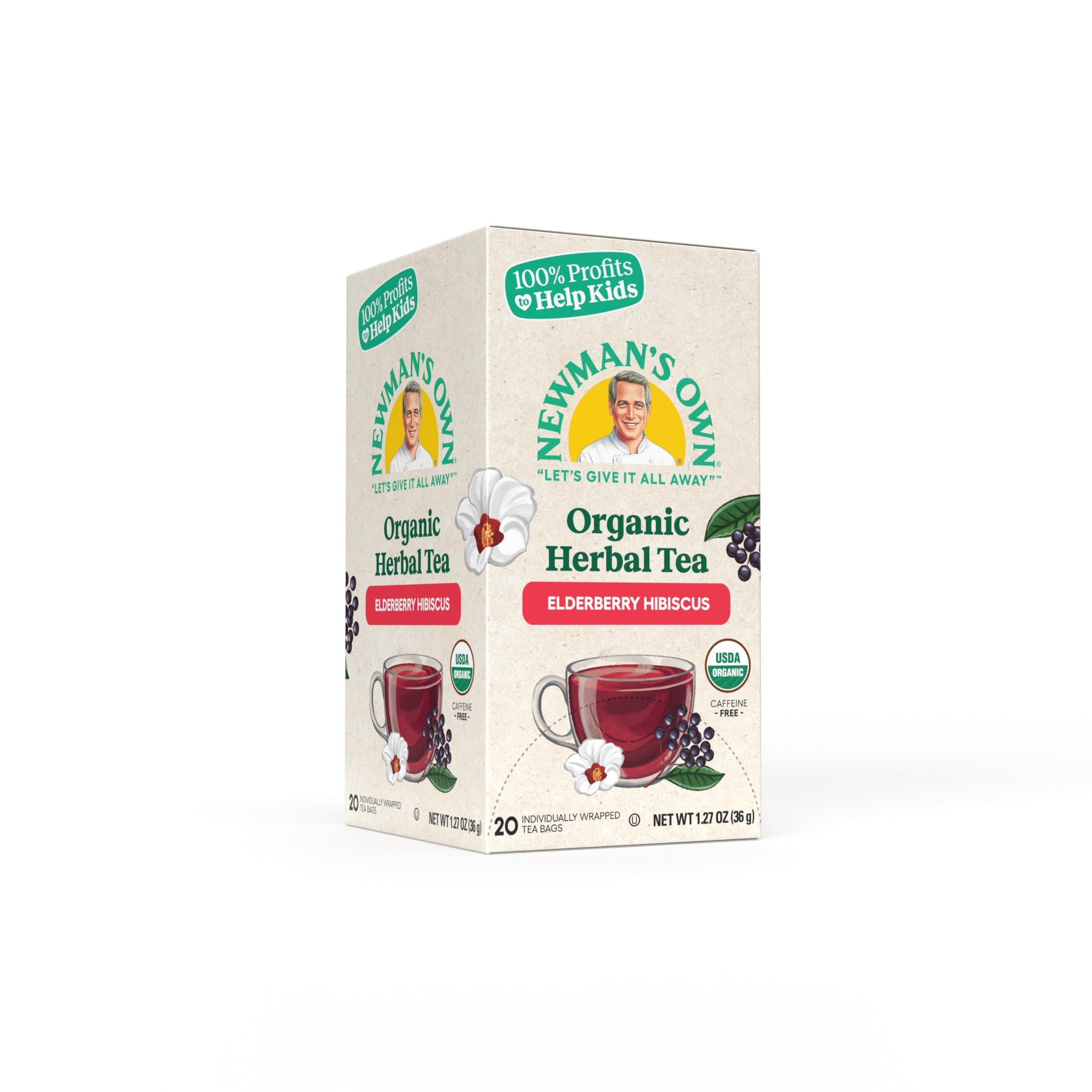 Newman's Own Organic Elderberry Hibiscus Tea Containing Healthy Antioxidants with 20 Individually Wrapped Bags Per Box (Pack of 2) USDA Certified