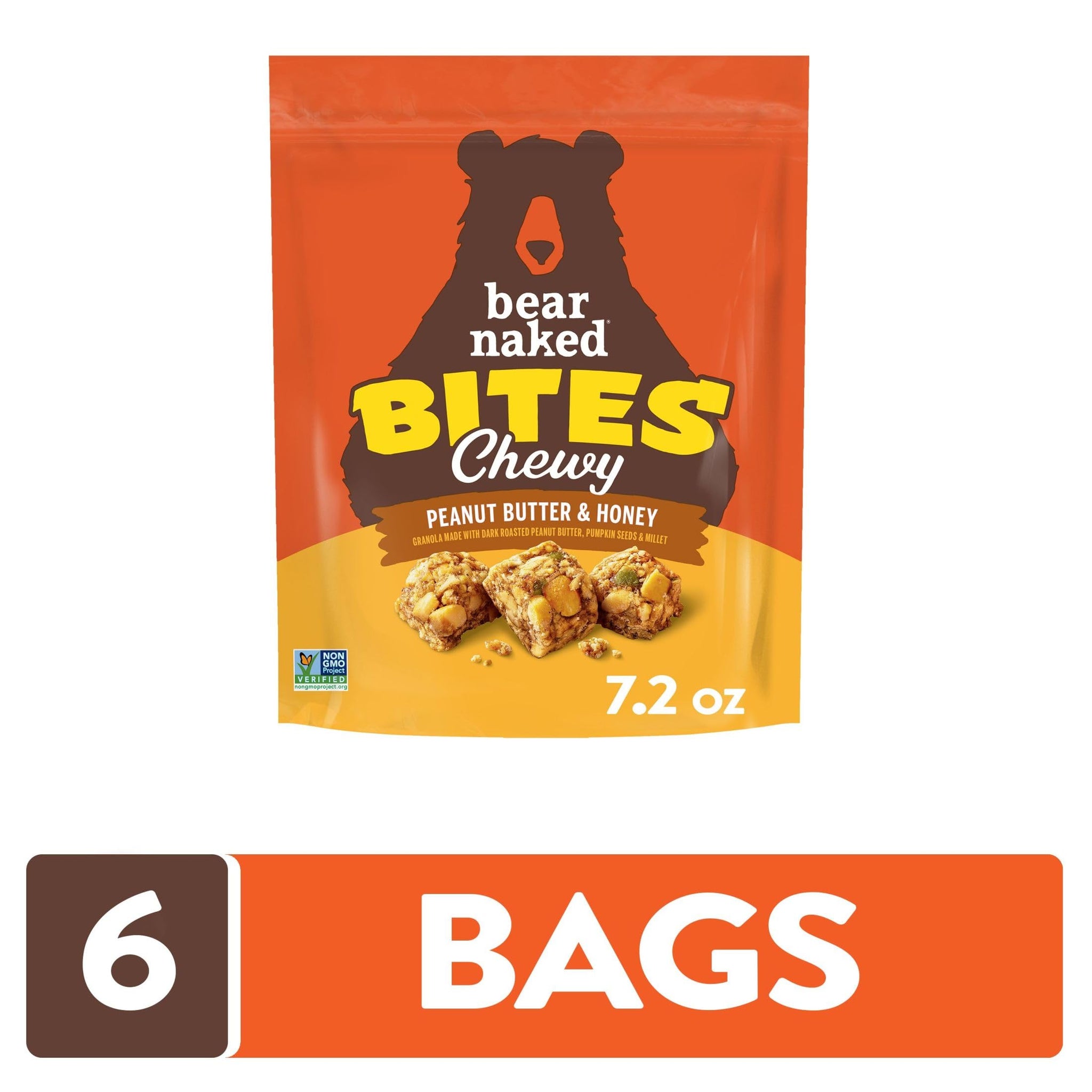 Bear Naked Granola Bites, Gluten Free, Breakfast Snacks, Peanut Butter and Honey (6 Bags)