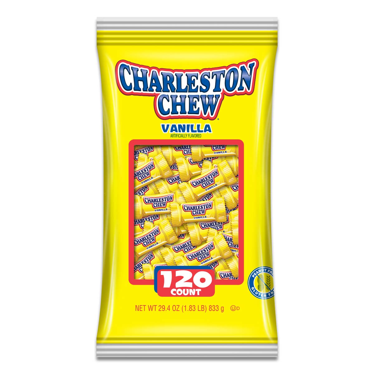 Charleston Chew Chocolate Coated Chewy Nougat Bars - Peanut Free, Gluten Free - Individually Wrapped Old Fashioned Chocolate Candy - Vanilla, .25 Oz