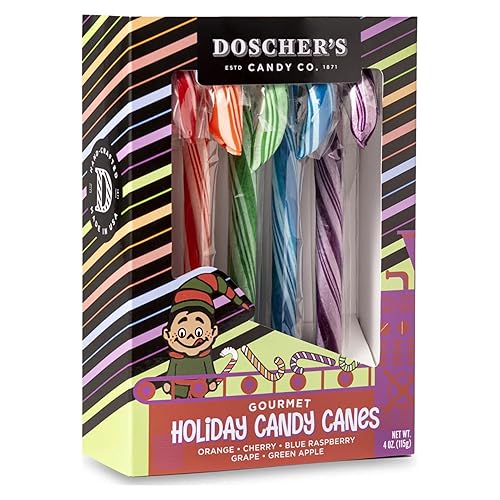 Doscher's Handmade Gourmet Holiday Candy Canes, Assorted Flavours, 5 Count, Pack of 1