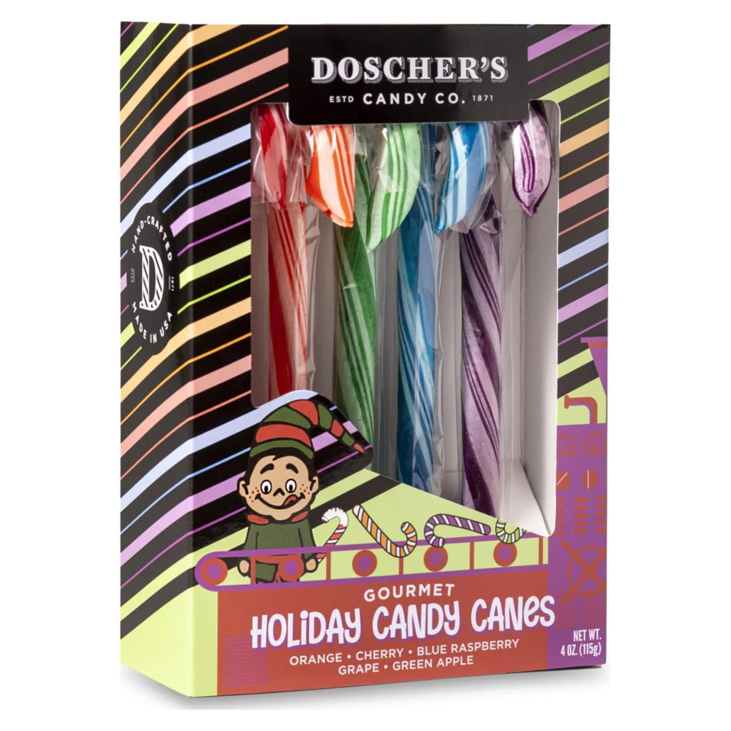 Doscher's Handmade Gourmet Holiday Candy Canes, Assorted Flavours, 5 Count, Pack of 1