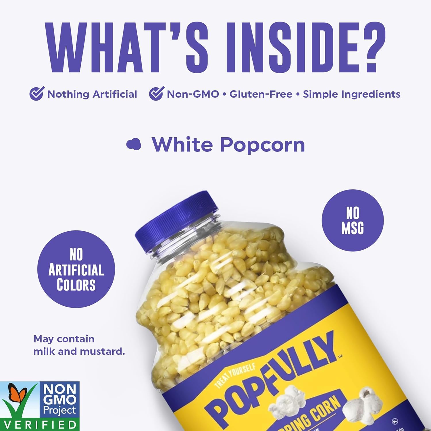 White Popcorn Kernels - Fluffy, Non-GMO, Ideal for Healthy Snacking or Buttered Popcorn - 30 oz, 1-Pack POPFULLY Kernels, 30oz Jar, Tender Microwave