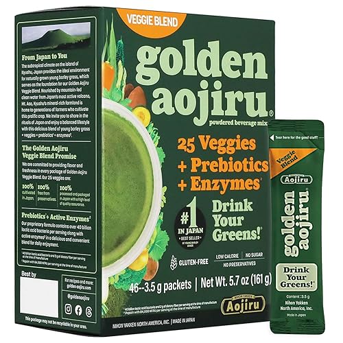 NIHON YAKKEN Golden Aojiru Green Superfood Powder - Japanese Barley Grass Juice with 25+ Vegetables, Prebiotic & Enzymes - Gluten Free, Green Juice