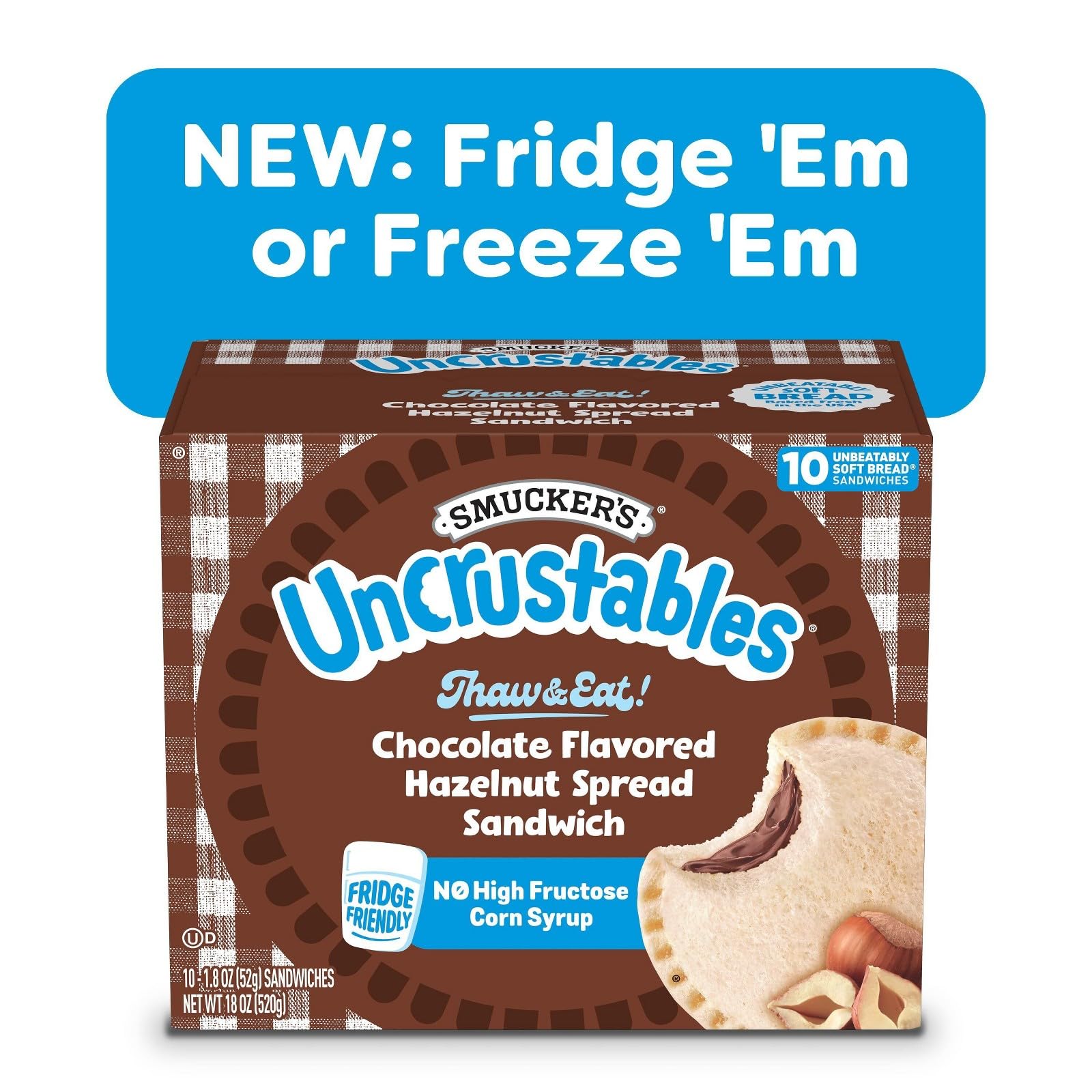 Smucker's Uncrustables Frozen Sandwich Variety Pack, Chocolate Flavored Hazelnut Spread and Peanut Butter & Grape Jelly, 24 Count