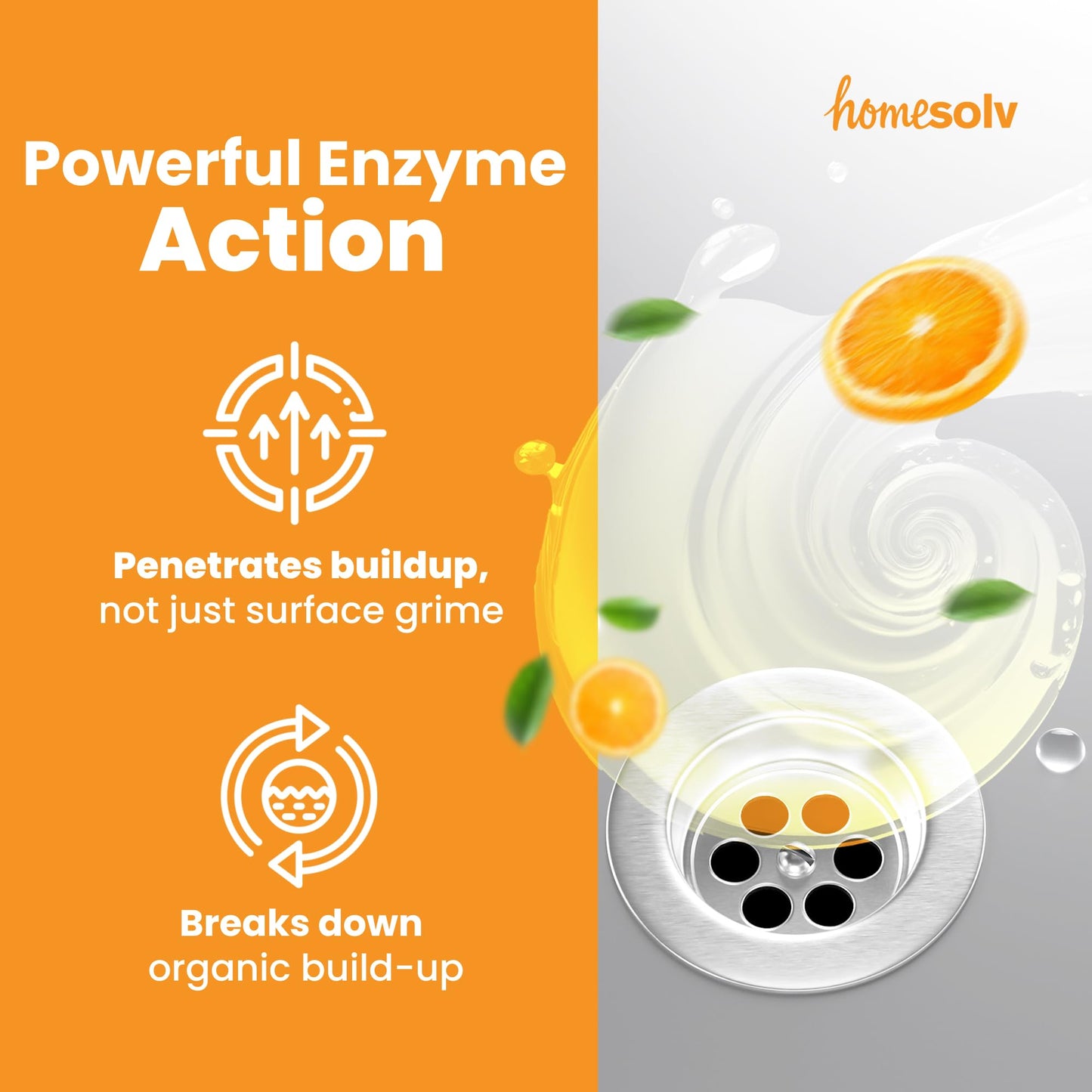 Homesolv Enzyme Drain Cleaner and Deodorizer - Breaks Down Grease Build Up, Eliminating Odors and Smells, Septic Safe, Non-Caustic Sink Drain