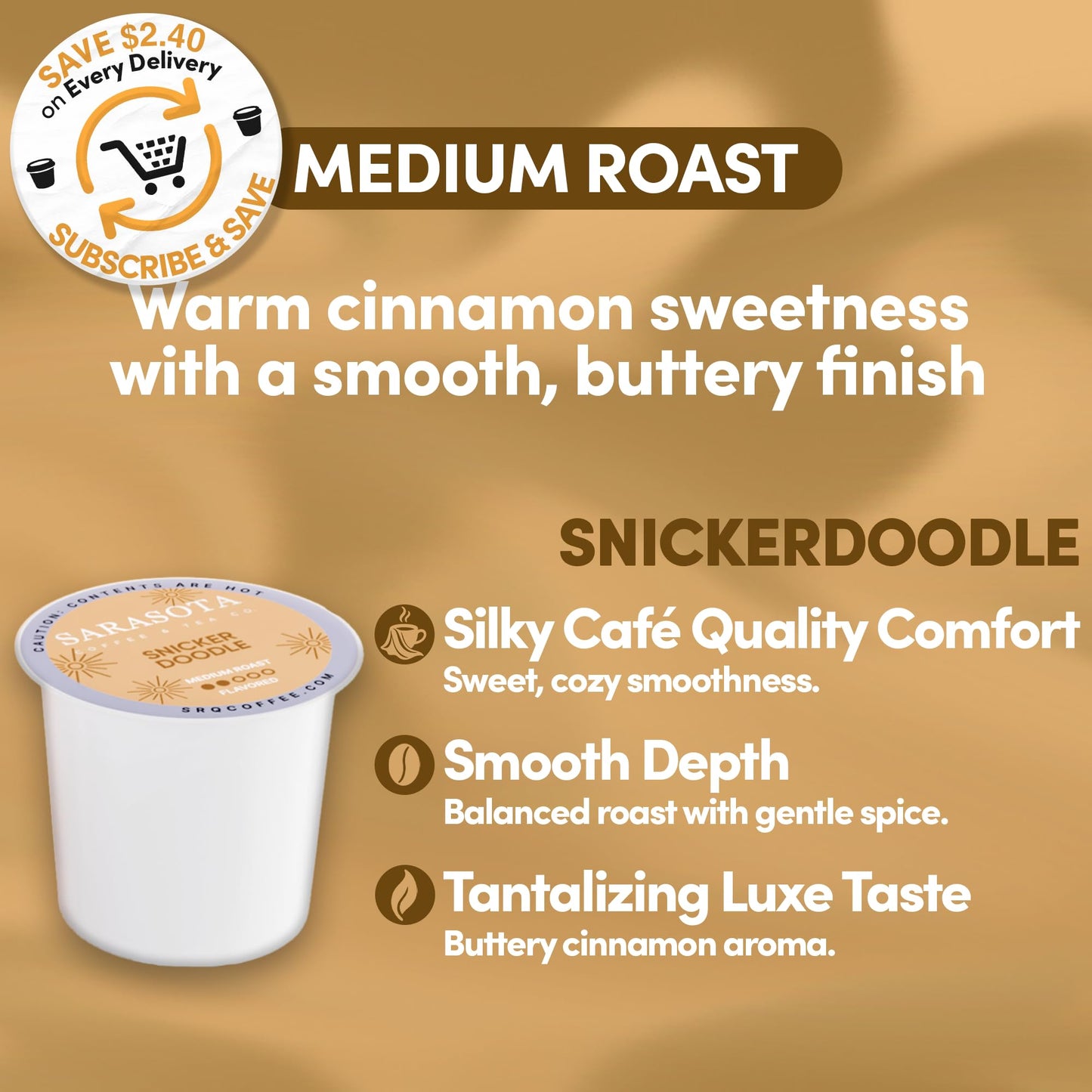Sarasota K-Cup Coffee Pods | Medium Roast Flavored Coffee | Snickerdoodle Sugar Cookie | Single Serve for Keurig Brewers | Gourmet, Low Acid, Mold