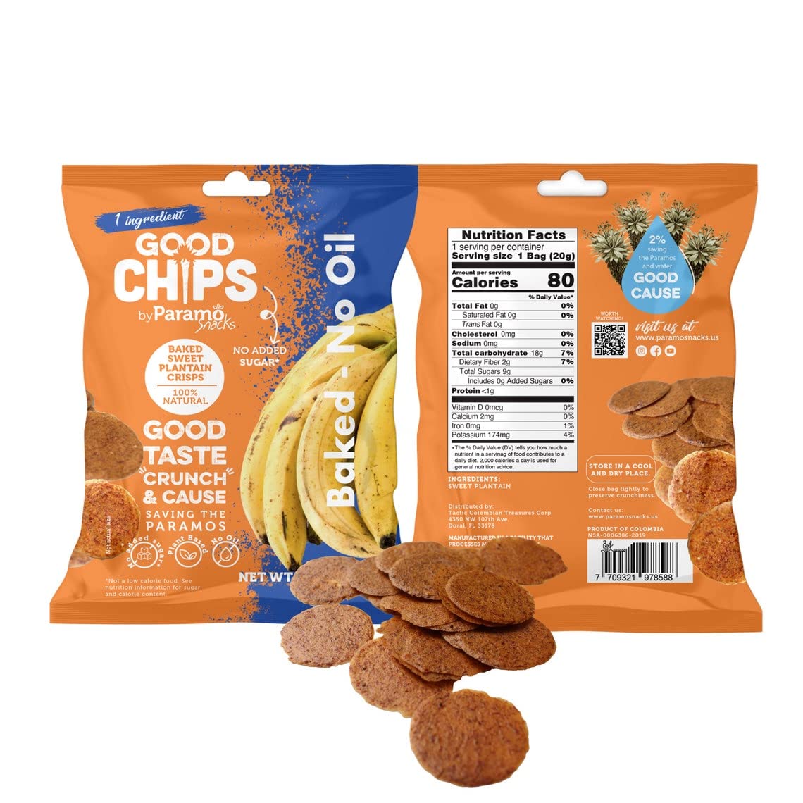 Baked Sweet Plantain Crisps by GOOD CHIPS! Crispy, Crunchy, Oil-Free, Healthy Maduritos - 0.7 oz bags - Pack of 12