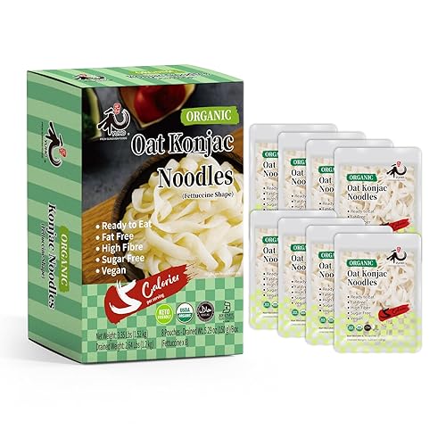 YUHO Organic Konjac Shirataki Noodles Fettuccine 8 Pack Oat Ready to Eat Noodles Vegan Gluten Free Low Carb Calorie Sugar Free Plant-Based Soy Free