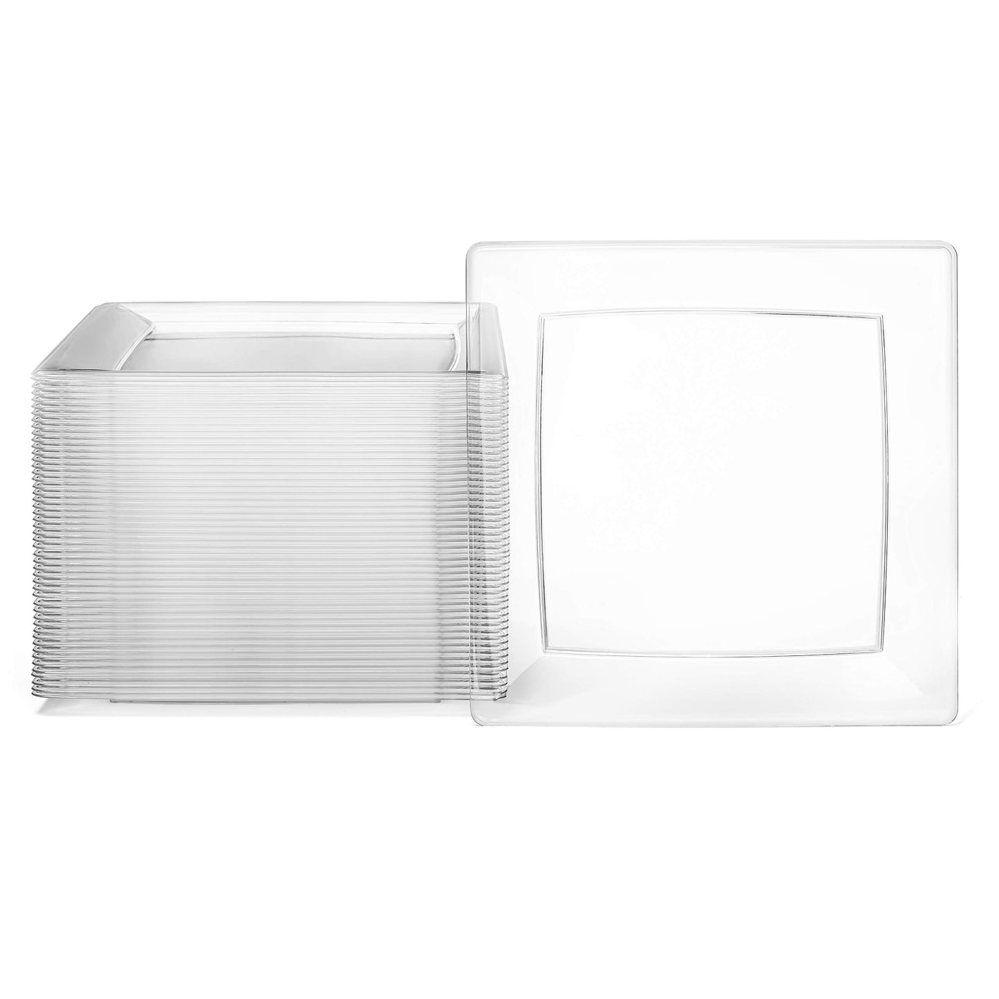 Oasis Creations Clear Square Plates Set 9" - 50 Count - Premium Hard Clear Plastic - Disposable and Reusable - Dinner - Salad - Party Plate Set