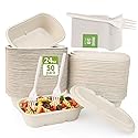 SharpRealm 24oz Disposable Meal Prep Food Containers with Lids, 50 Pack Sugarcane Fiber Pulp Take-Out Boxes, Compostable Biodegradable Lunch