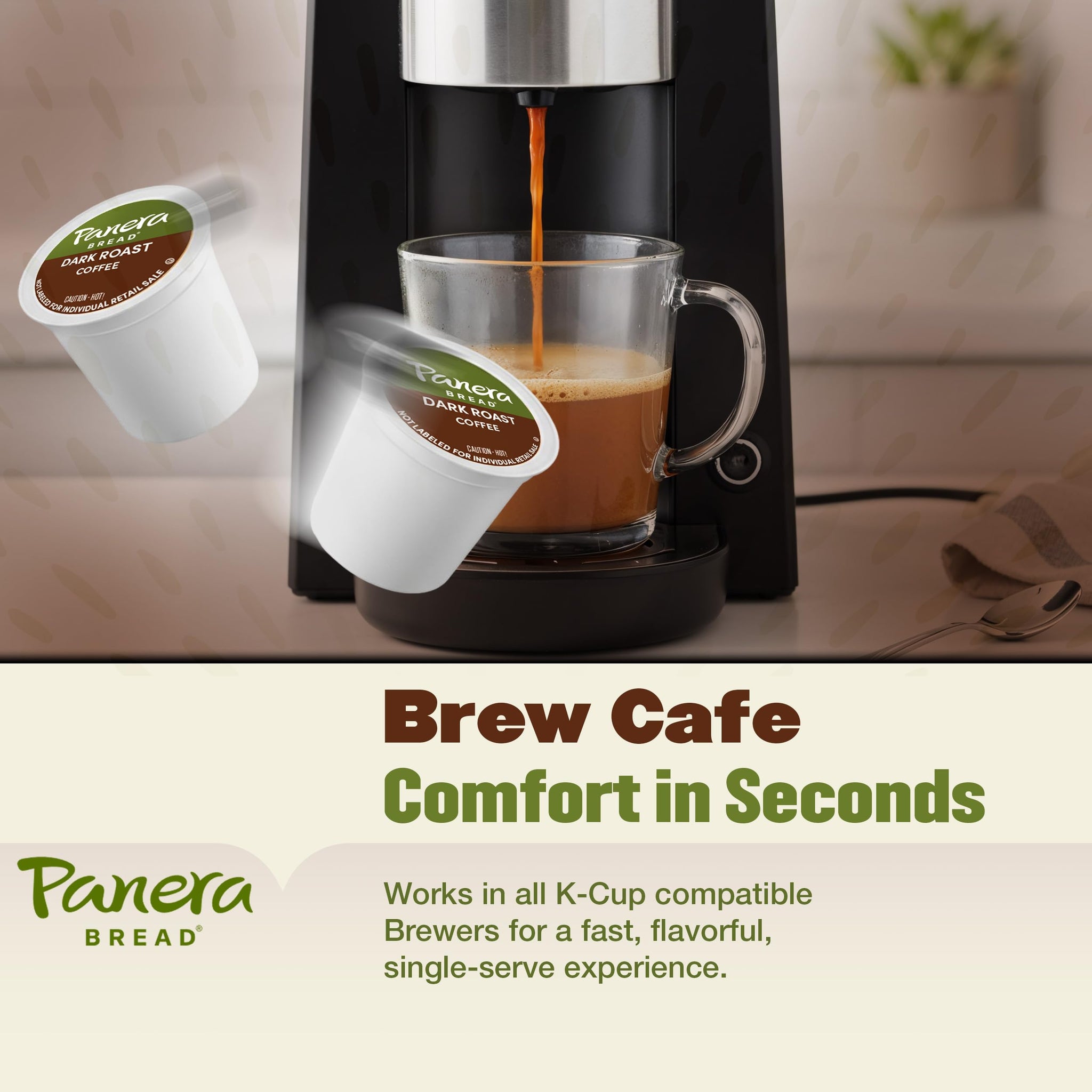 Panera Bread Dark Roast Coffee Pods, 100% Arabica Keurig Compatible, Bold & Smooth Dark Chocolate Finish, Kosher Certified, Recyclable Single Serve