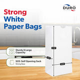 Duro 8# White Paper Bags 100 Count - Bulk White Paper Lunch Bags for Deli, Restaurant Takeout, Grocery & Luminary Disposable SOS Lunch Sacks - 6.12 x