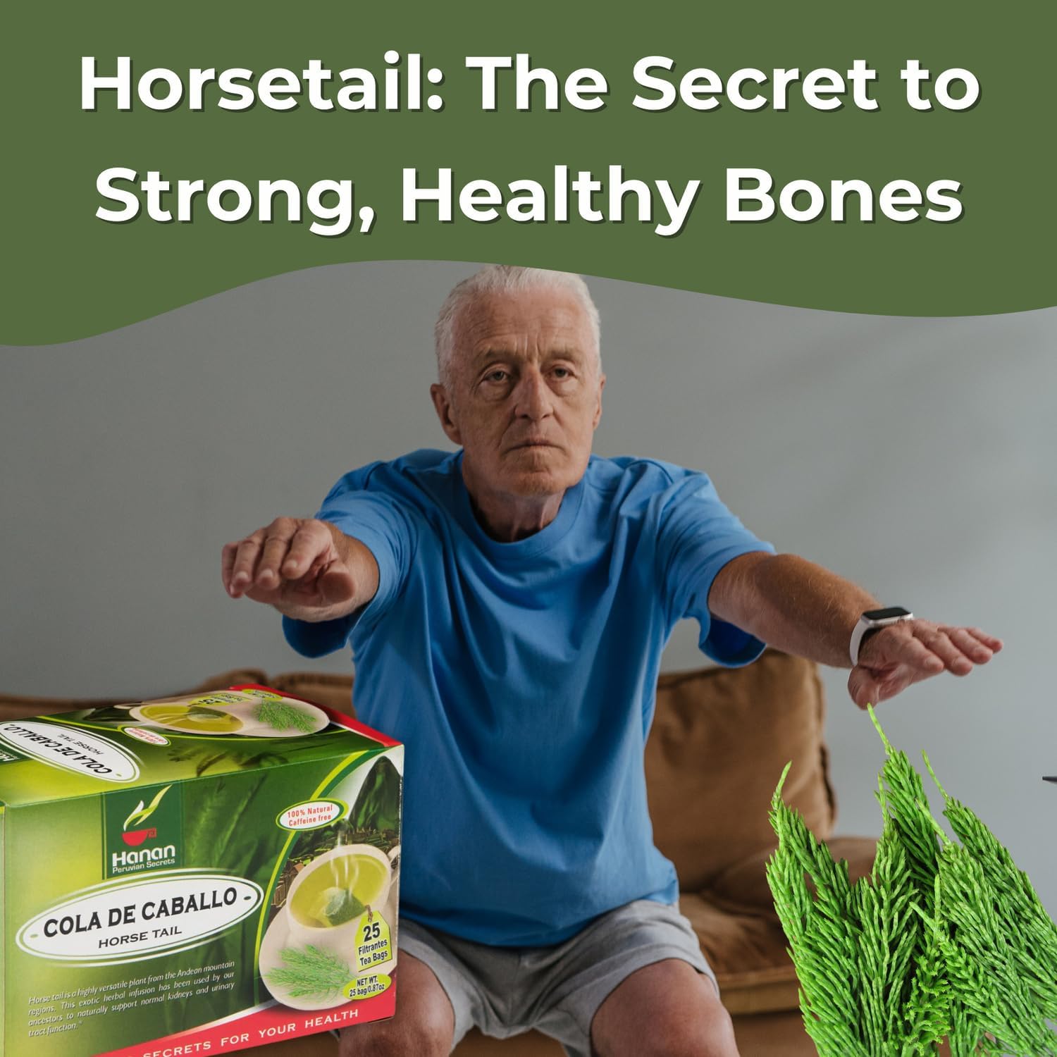 Hanan Horsetail Tea (Cola de Caballo) - 25 Teabags of All-Natural Horse Tail from Peru a.k.a. Shavegrass, Snake Grass, Equisetum, Puzzlegrass