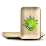 Concession Essentials Palm Leaf Rectangular Modern Plates (25 Count) - Disposable, Compostable & Biodegradable (9" x 6")