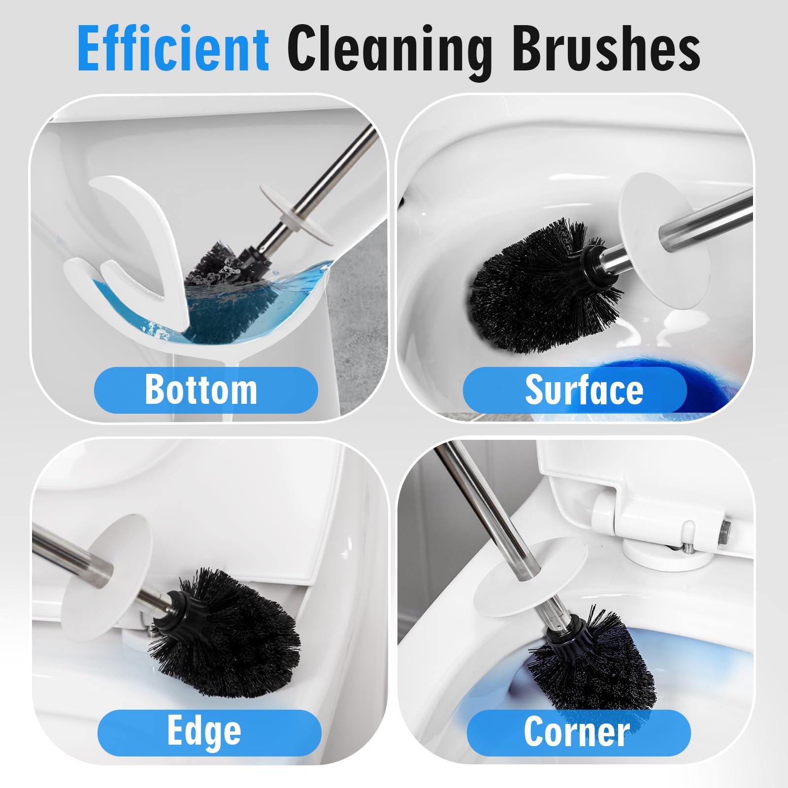 Viosuniu Matt White Ceramic Toilet Brush and Holder Set, Durable Bristles Non Scratch Toilet, Long Stainless Steel Handle, Freestanding Toilet Bowl