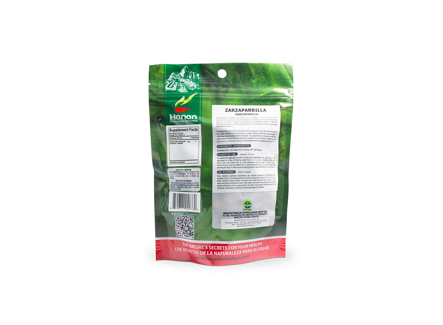 Hanan Peruvian Secrets Zarzaparrilla Herbal Tea | 100% Natural Sarsaparilla Root | 2.82oz / 80g | Naturally Aids in Supporting Healthy Skin