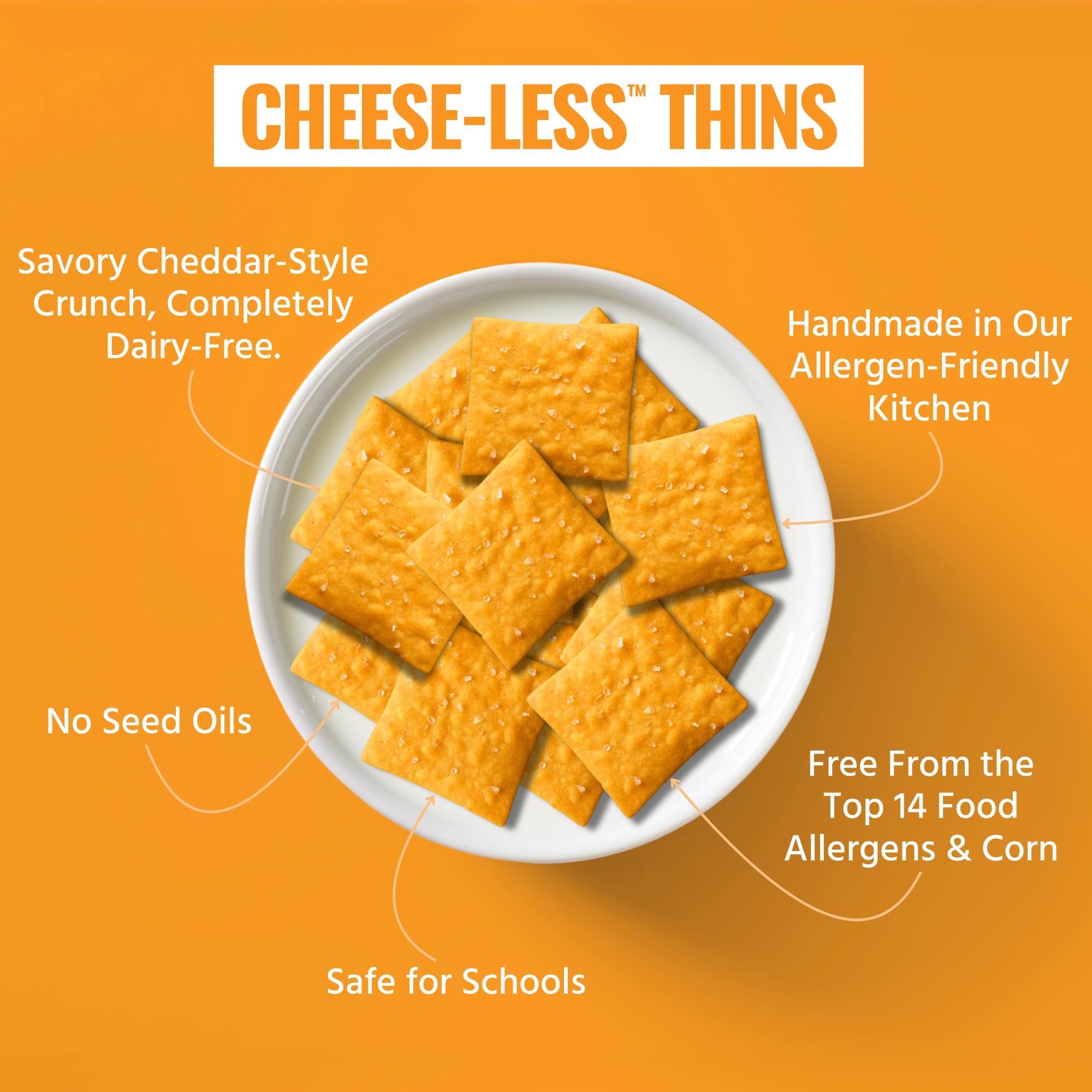 Every Body Eat Gluten Free Crackers, Cheese-Less - Vegan Snacks, Dairy Free Cheddar Style Snack Crackers, Seed Oil Free (Pack of 6), 4 oz Bags