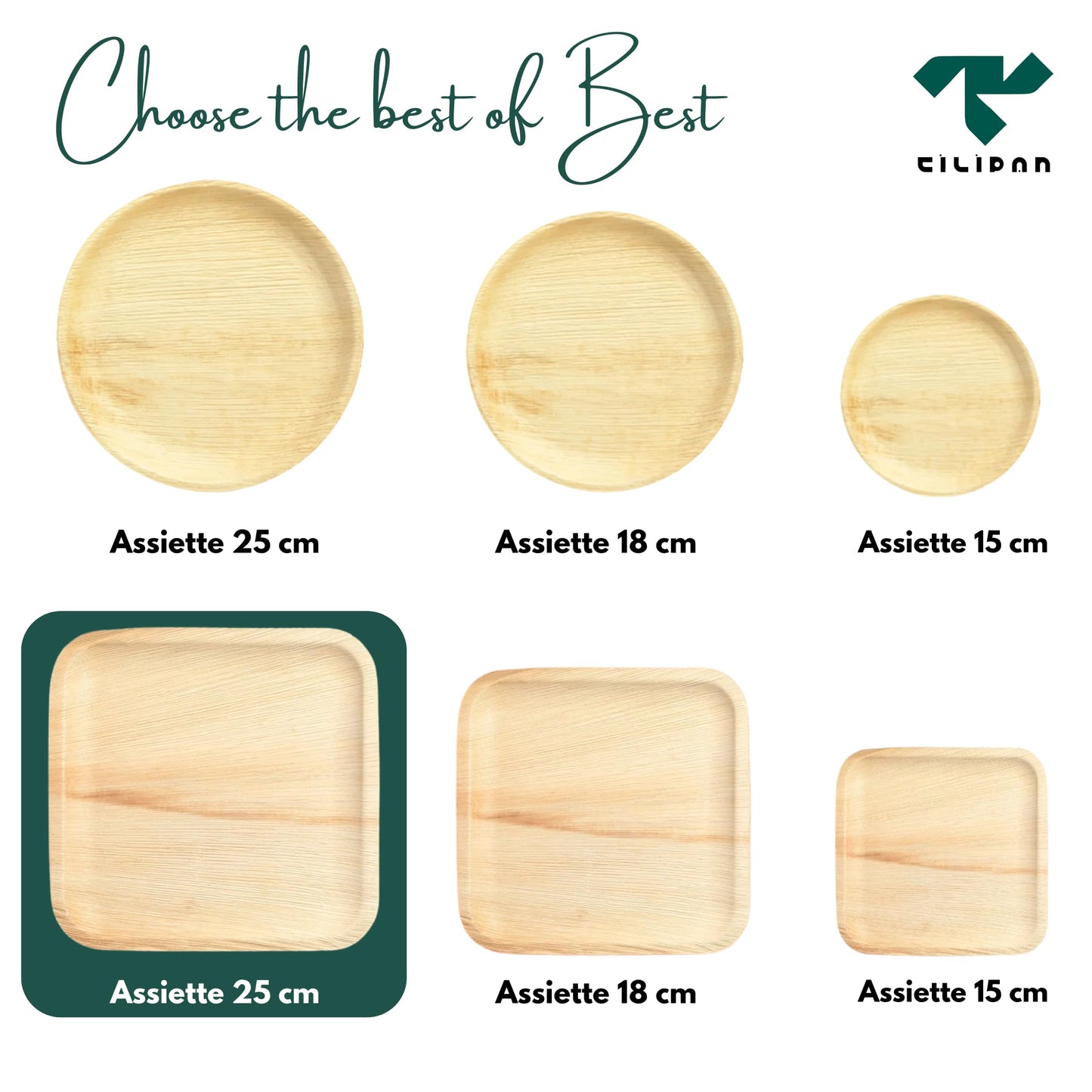 Tilipan Plam Leaf Disposable Plates 10 Inches (50 Count) Like Bamboo Plates,Compostable & Biodegradable,Better than Plastic Plates-Heavy-Duty