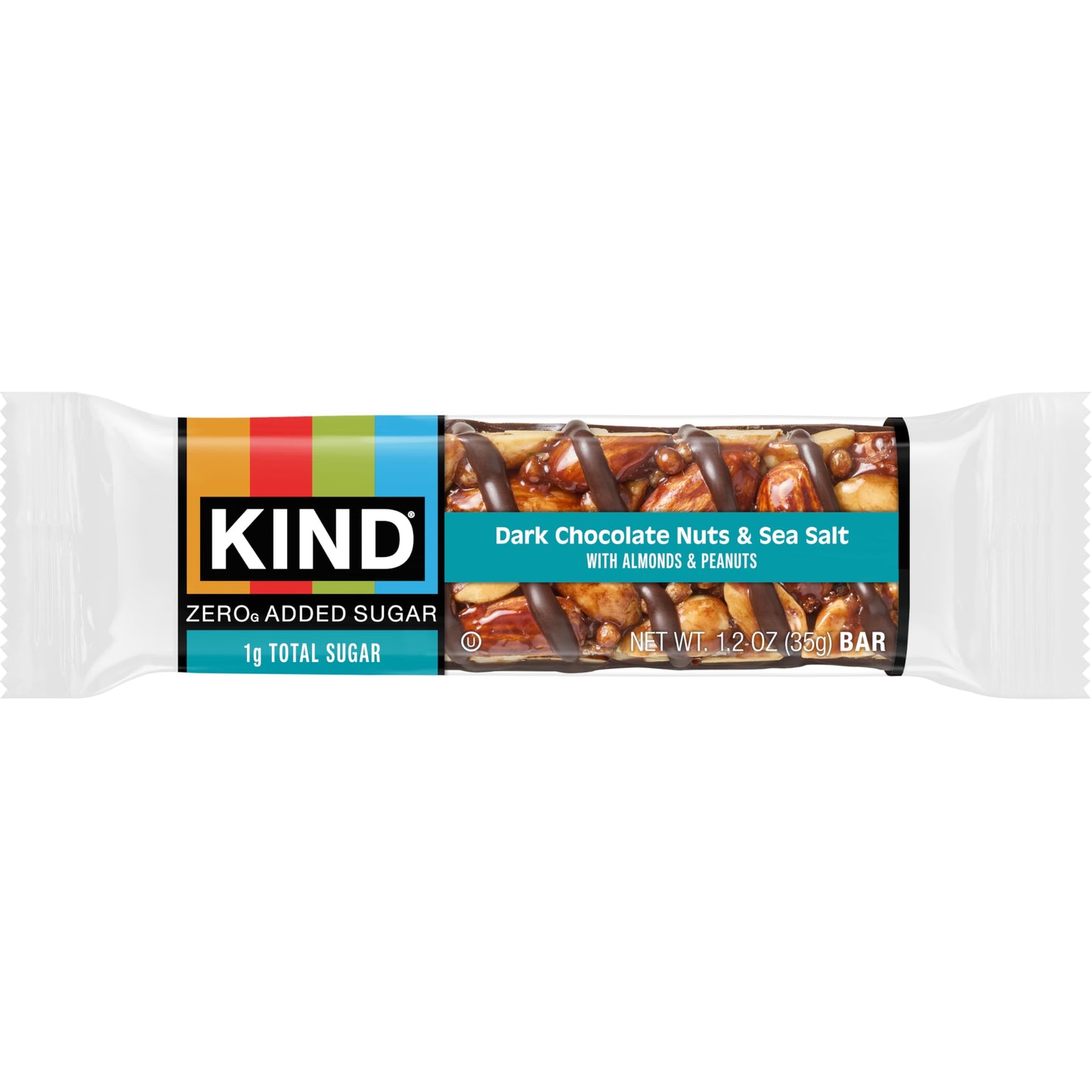 Kind Zero Added Sugar Healthy Snacks Bars, Dark Chocolate Nuts & Sea Salt, Gluten Free, High Fiber, Keto Snacks, 5g Protein, 10 Count