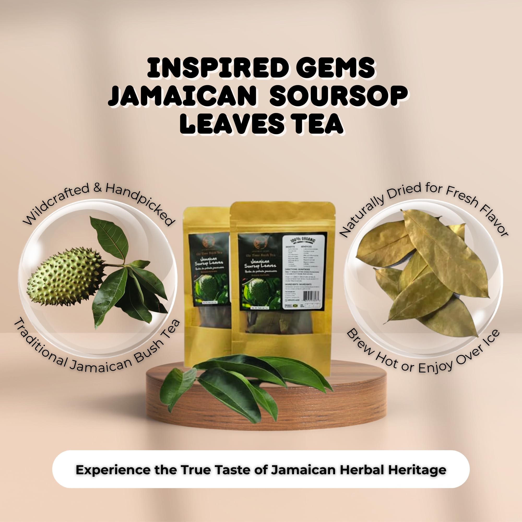 Organic Jamaican Soursop Leaf Tea - 2 Pack (2 x 1oz) - Handpicked Graviola Leaves - Bushtea-Dried Tea Leaves - 100% Natural Dried Soursop from Jamaica
