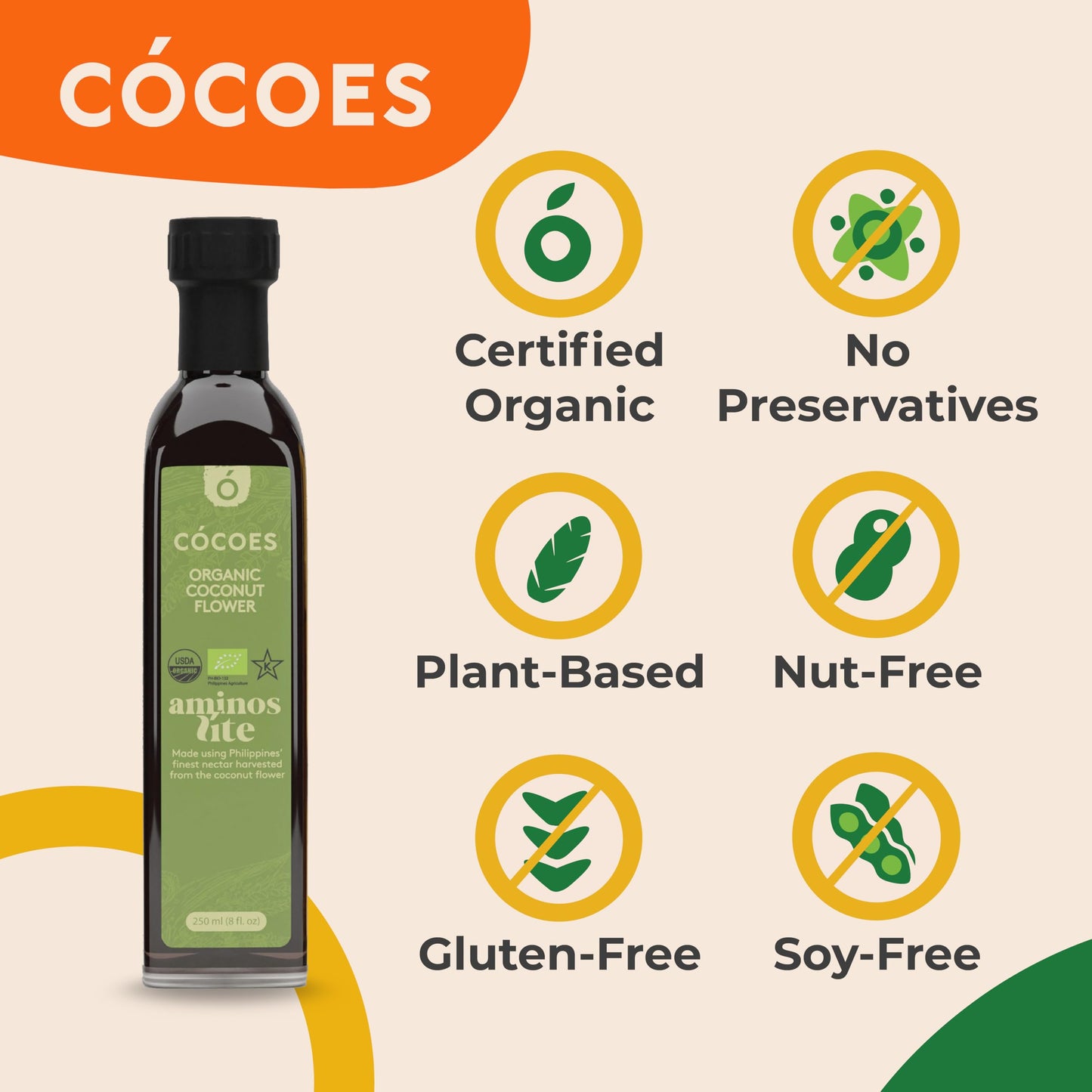 CÓCOES Organic Coconut Aminos Light - Lower Calorie Soy Sauce Alternative, Made from Organic Coconut Sap, Light & Balanced Flavor, Low Glycemic