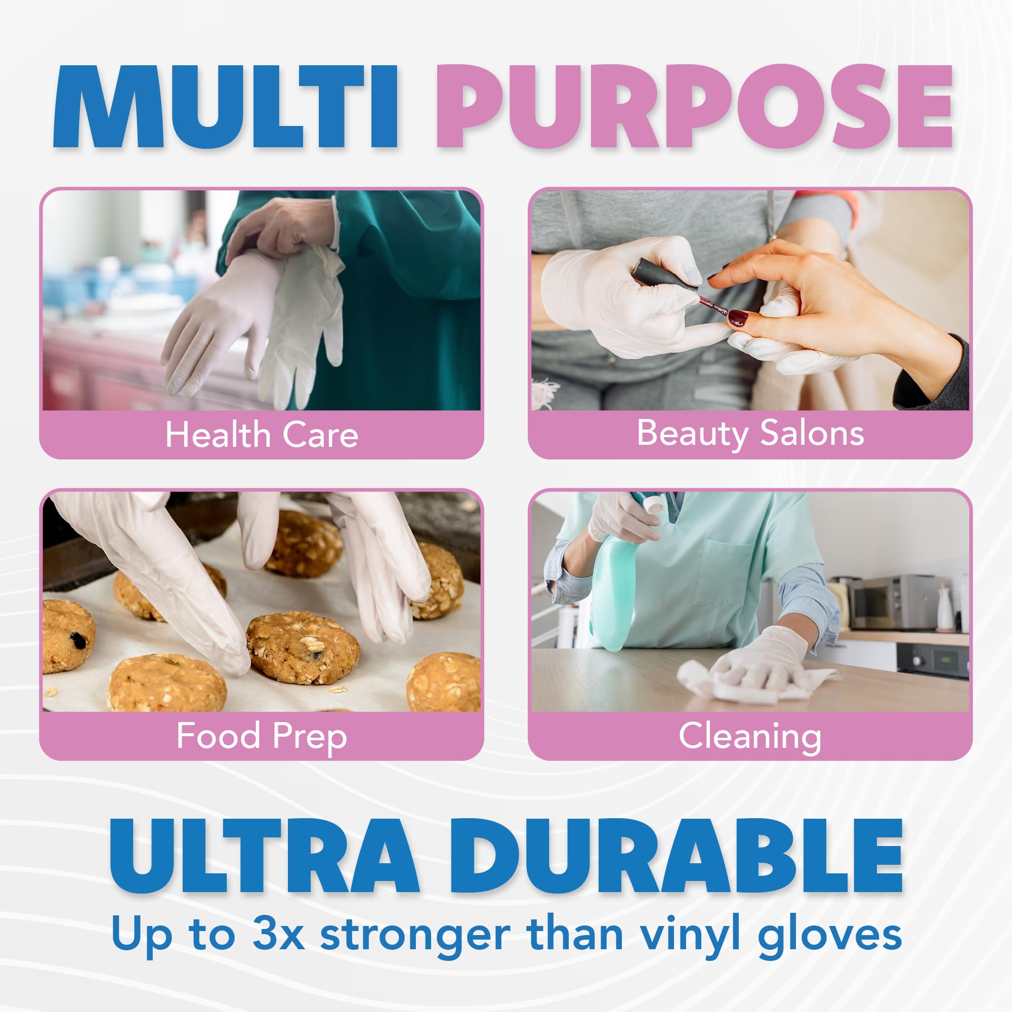 CareMates Vytrile Medical Exam Gloves, Latex Free Rubber, Powder Free, Extra Strong, 4 Mil Thick, Certified for Home Infusion, First Aid, Food Safe