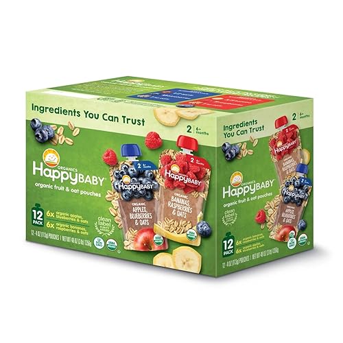 HappyBABY Organics Clearly Crafted Fruit & Oat Pouches Variety Pack, 4oz (12 Pk)