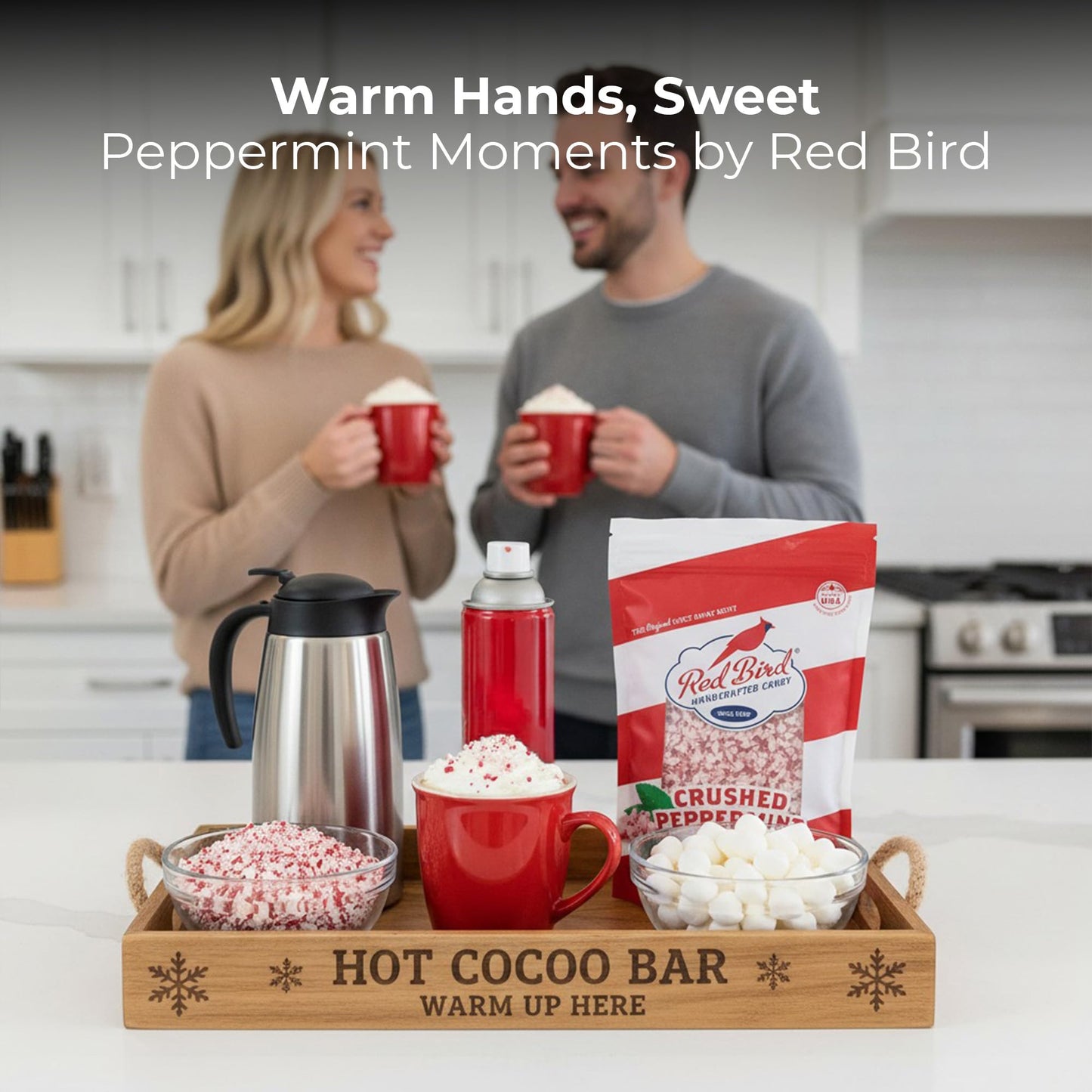 Red Bird Crushed Peppermint Puffs, No High-Fructose Corn Syrup, Soft Crushed Peppermint Candy Topping for Baking, Ice Cream & Drinks, 10 oz Bag