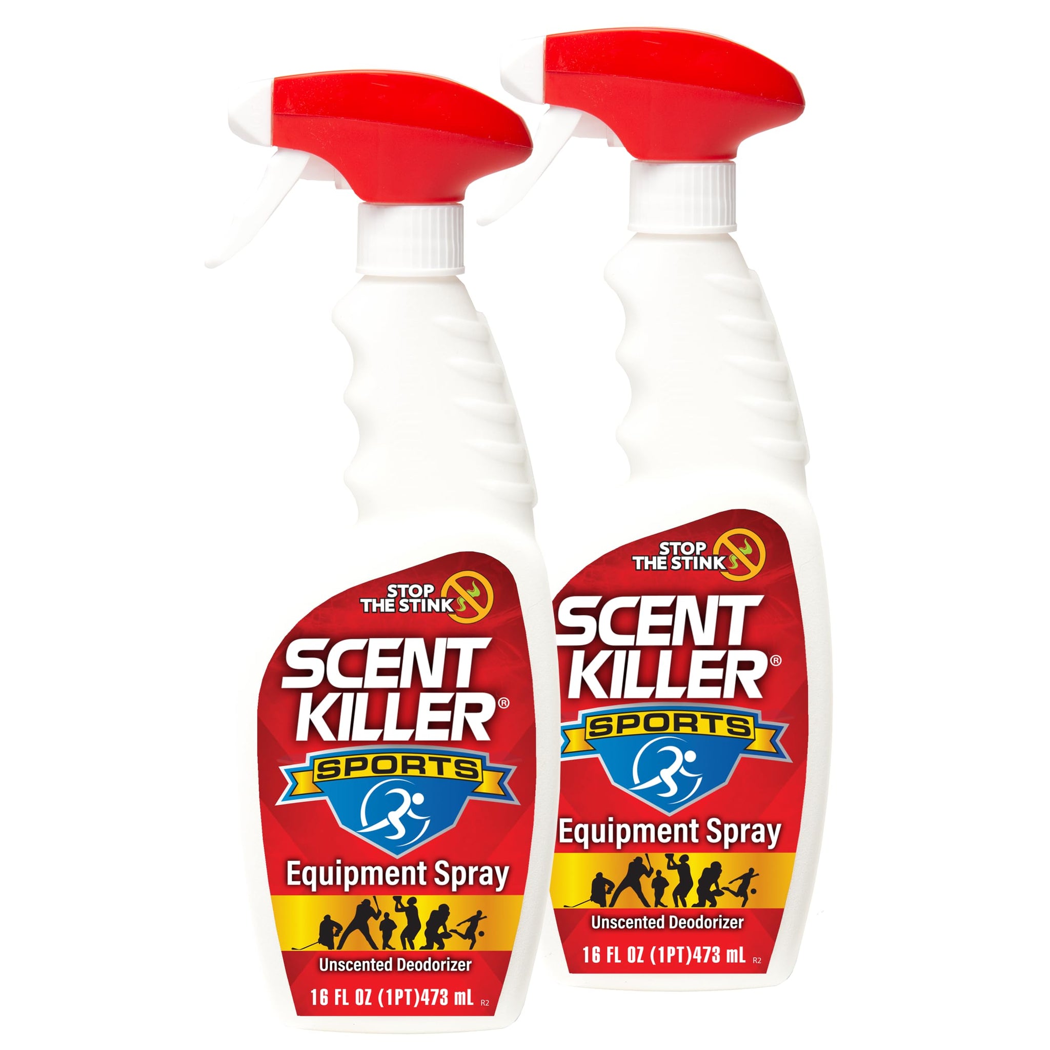 Scent Killer Sports Equipment Deodorizer Spray 2 Pack (32 FL OZ Total) - Unscented Sports Equipment Deodorizer for Shoes, Gym Bags, Helmets and Gear