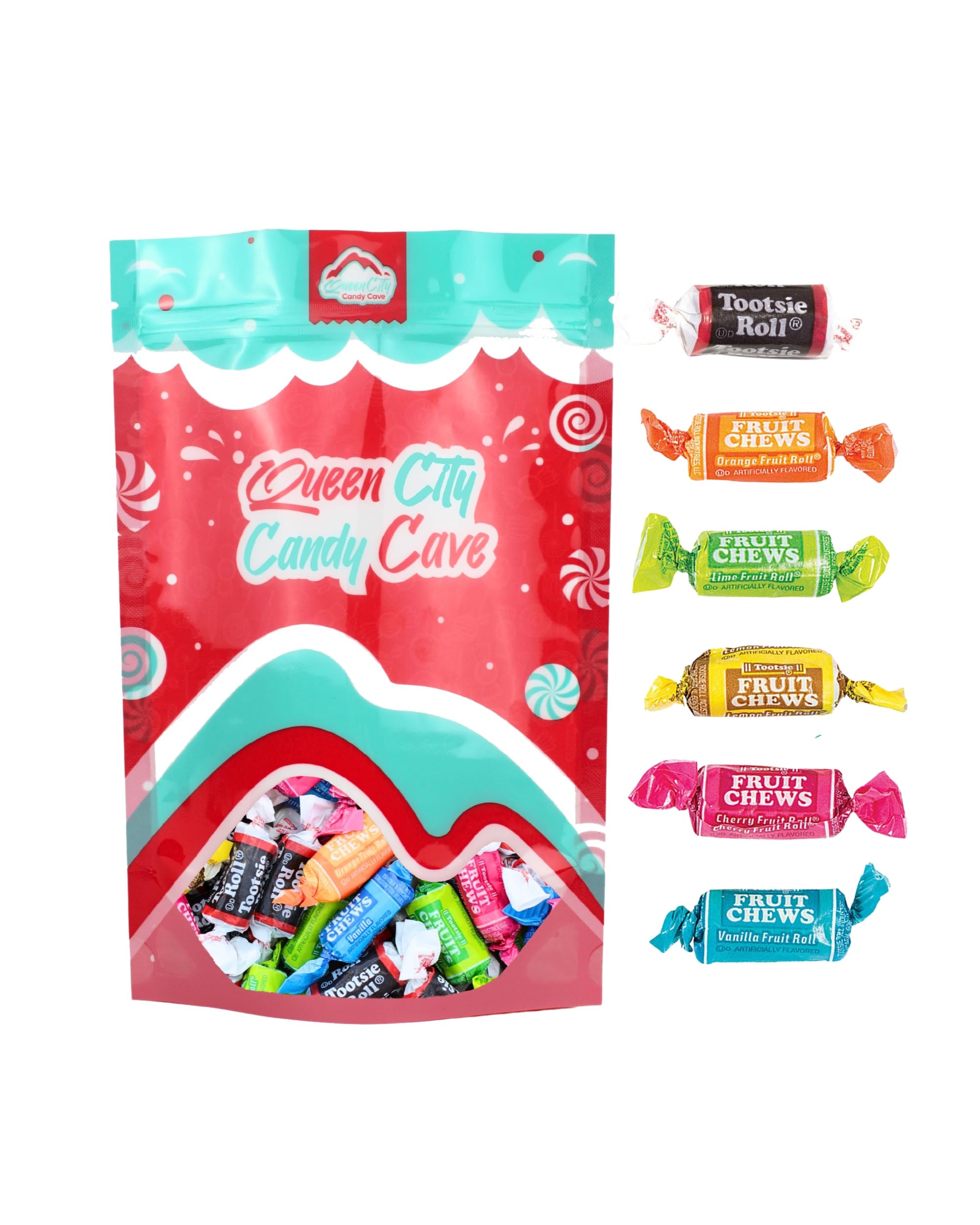 Assorted Flavored Mini Chews - Bulk Candy, Individually Wrapped Assorted Flavor Midgee Fruit Chews, by Queen City Candy Cave (1 Pound)