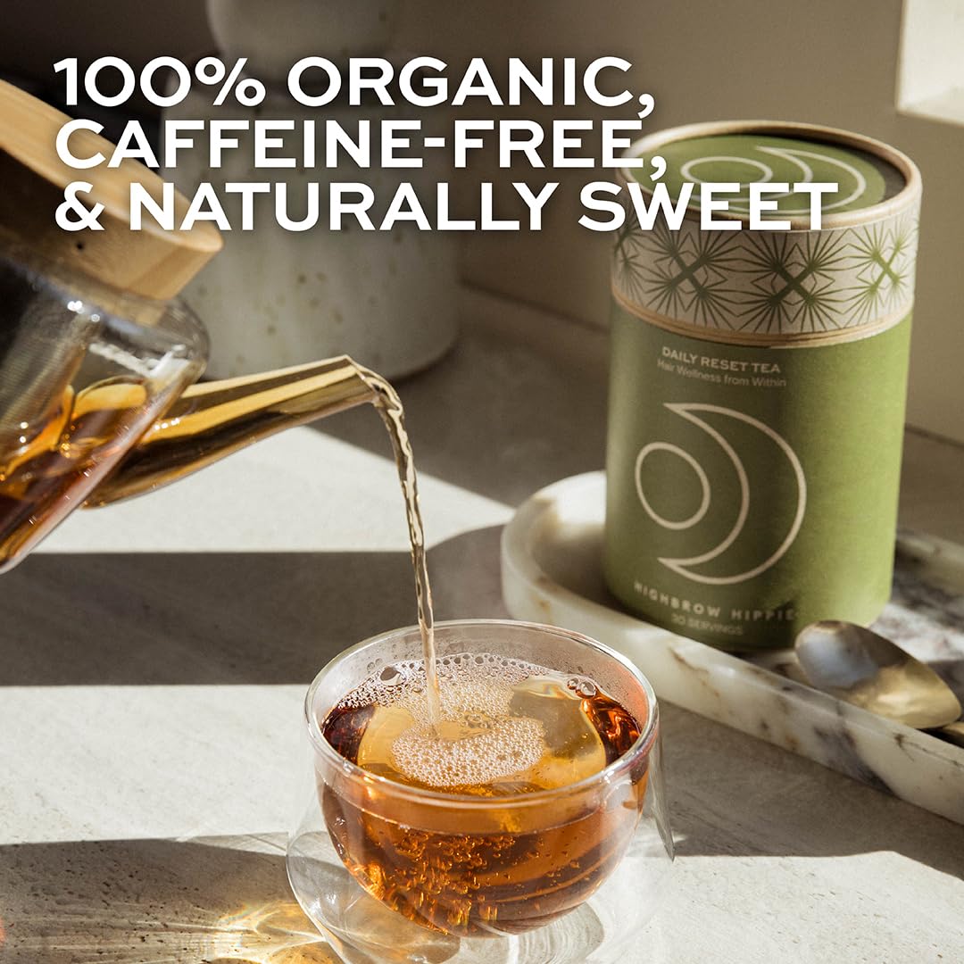 Highbrow Hippie Daily Reset Tea | Hair Wellness From Within, Stress Support & Circulation Boost | Organic Rooibos, Honeybush, Ashwagandha, Ginger |