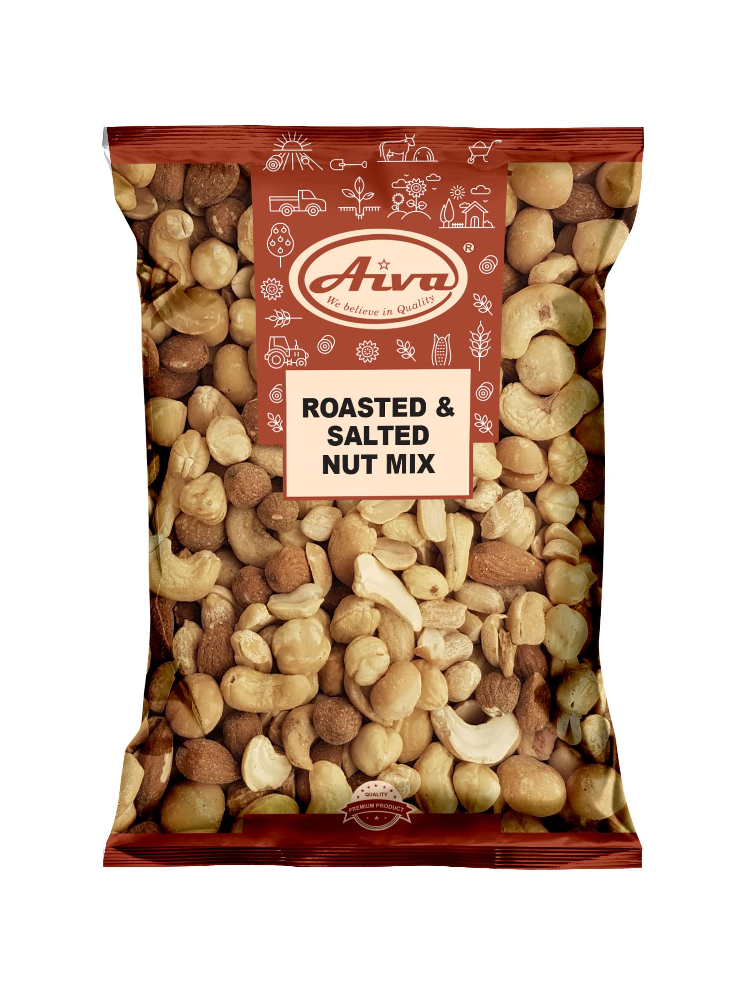Aiva Roasted & Salted Mixed Nuts Bulk - 2 lb | Almonds, Cashews, Peanuts, Pecan, Hazel Nut, Brazil Nuts