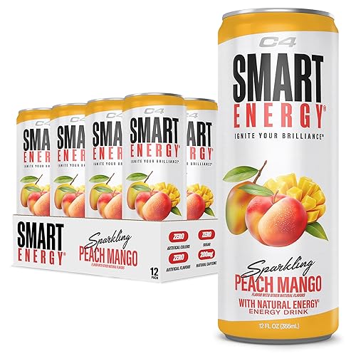 Cellucor C4 Smart Energy Drink ‚ Boost Focus and Energy with Zero Sugar, Natural Energy, and Nootropics - 200mg Caffeine - Peach Mango (12oz Pack