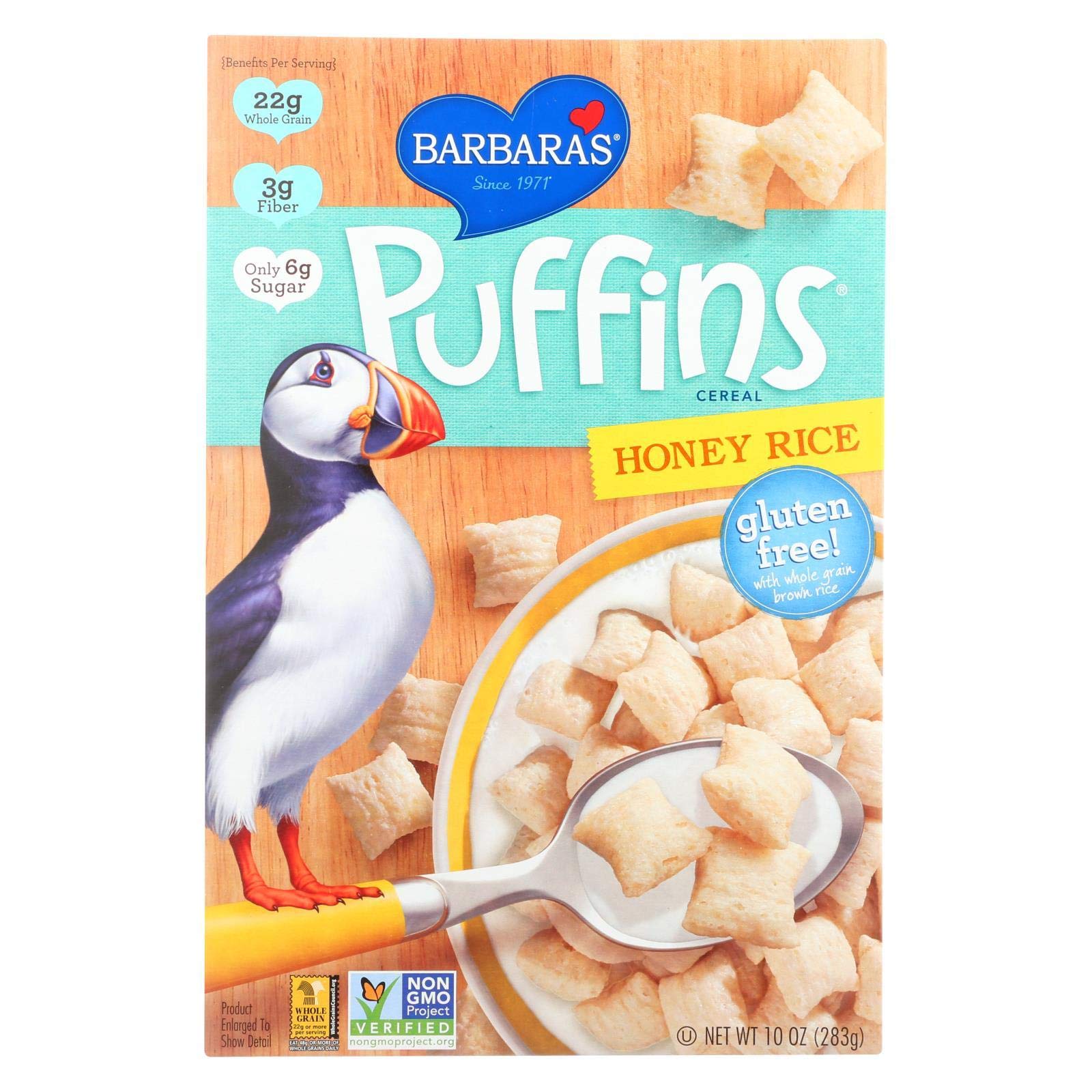 Barbaras Bakery Honey Rice Puffin Cereal, 10 Ounce -- 12 per case.