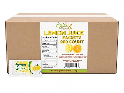 Lemon Juice Packets 200 Count | 4 Gram Single Serve | Portion Control Lemon Juice | Seafood, Tea, Beverages, Travel & Foodservice | Bulk Individual