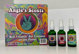Angie's Scents Air Freshener Spray Set, 1 Fl Oz, 16 Fragrances, Green Glass Bottles (10 Bottles, Leather)